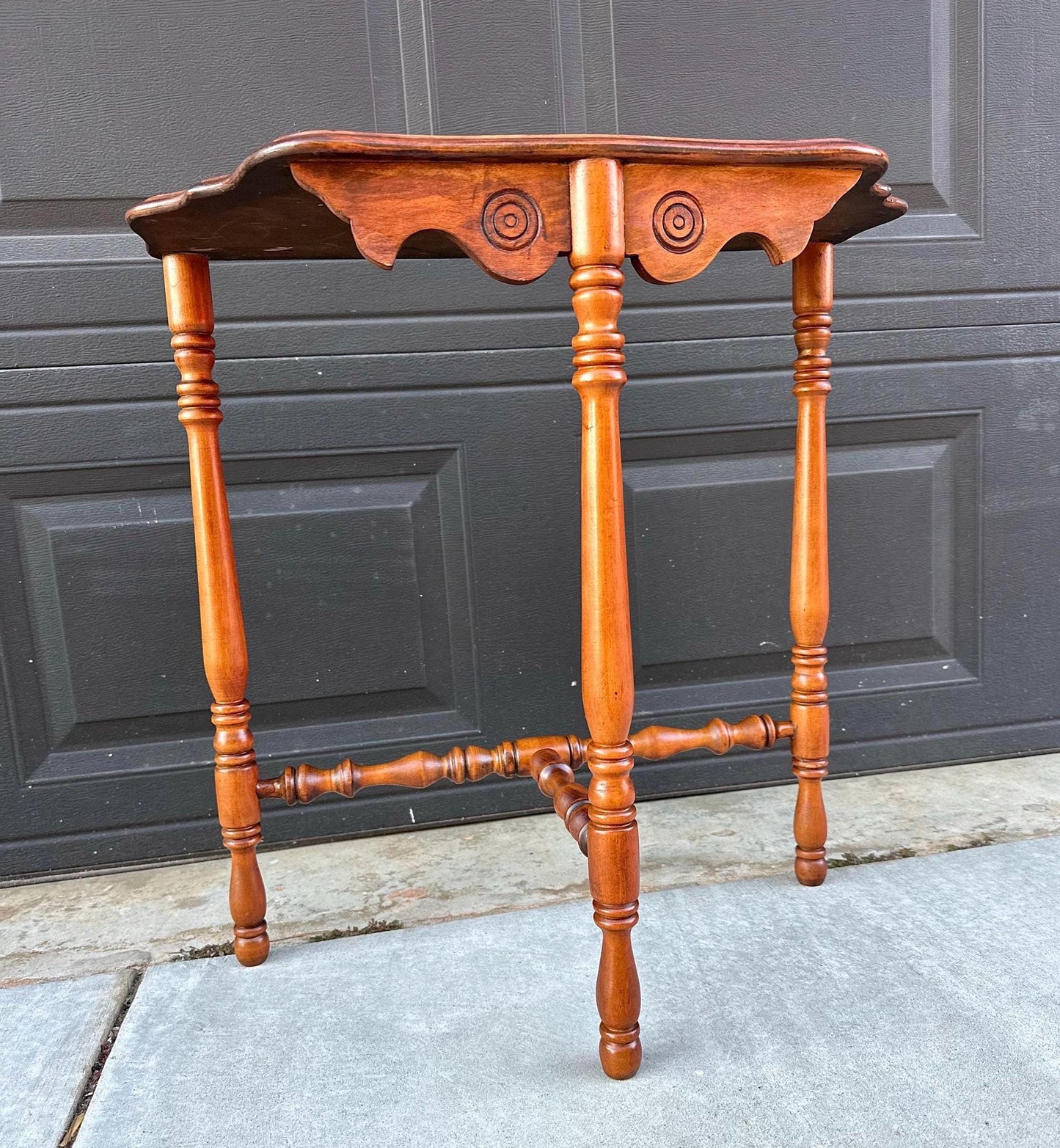 Antique Late 1800's Cherry & Maple Solid Wood Half Moon Side Table