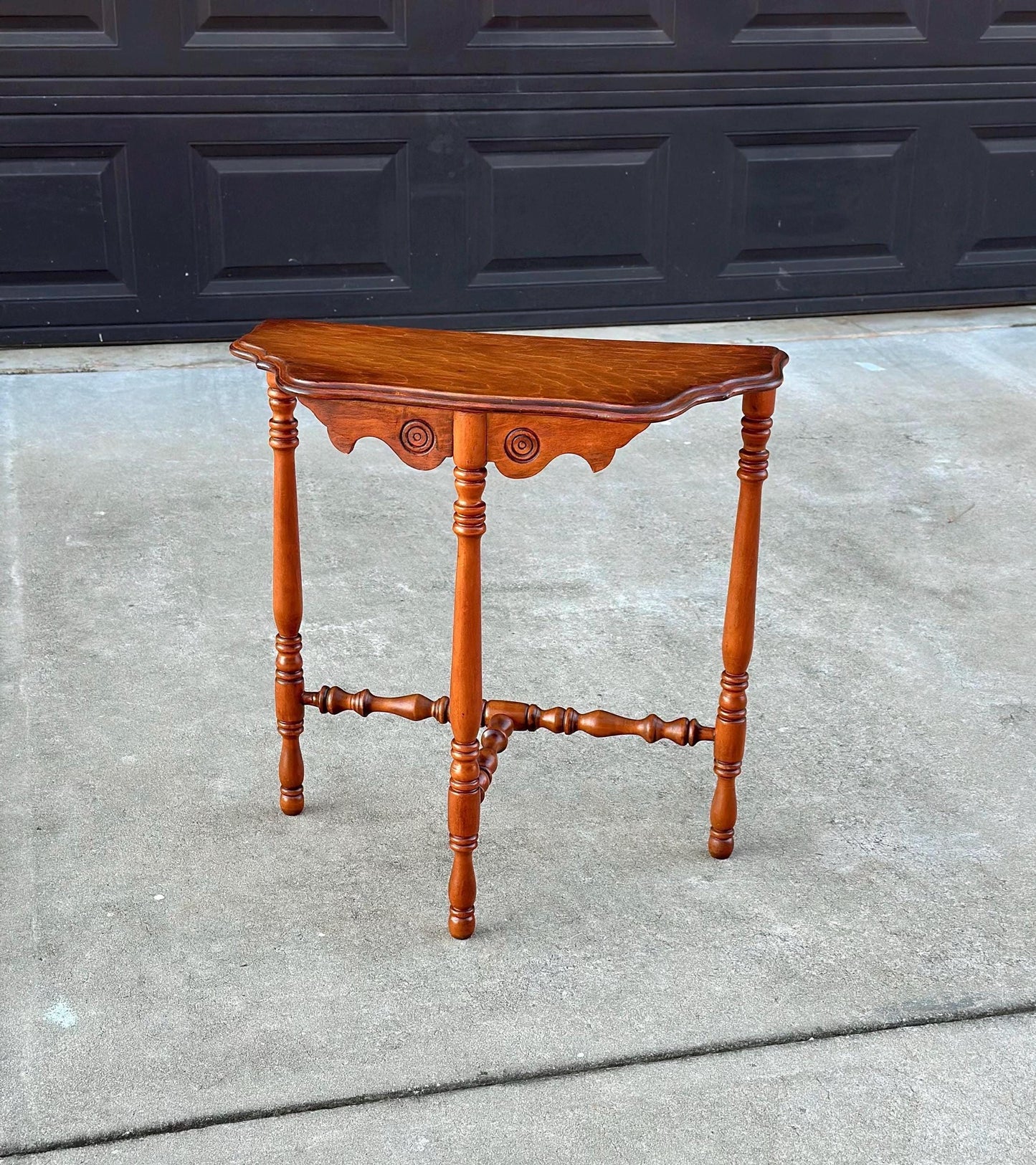 Antique Late 1800's Cherry & Maple Solid Wood Half Moon Side Table