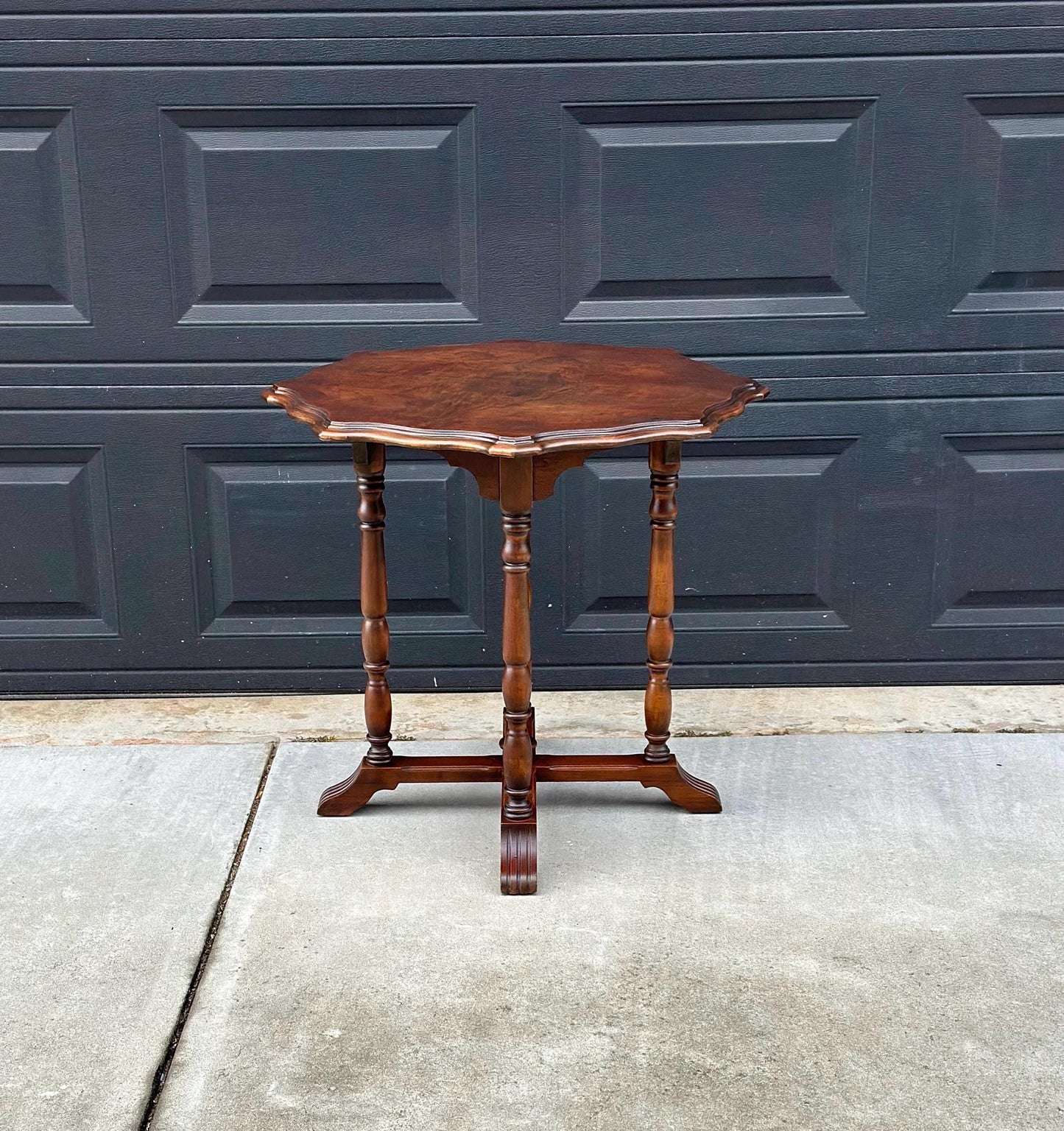 Antique Late 1800's Book-Matched Walnut Edwardian Accent Table