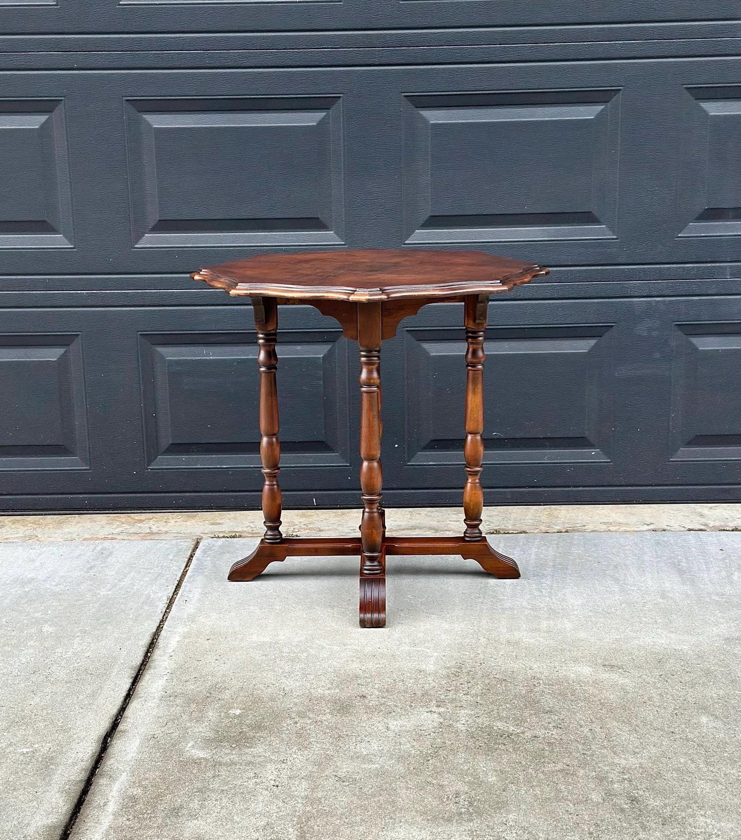 Antique Late 1800's Book-Matched Walnut Edwardian Accent Table