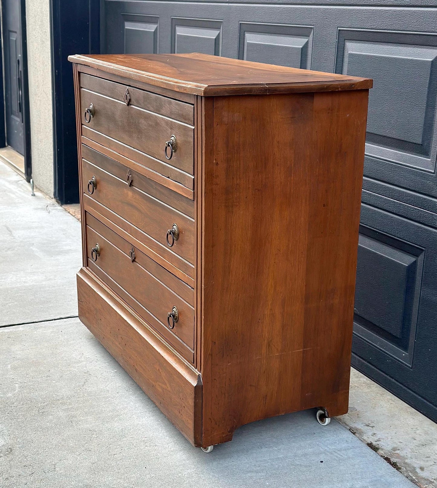 Antique Late 1800's Solid Wood Eastlake Victorian Walnut Chest of Drawers on Casters