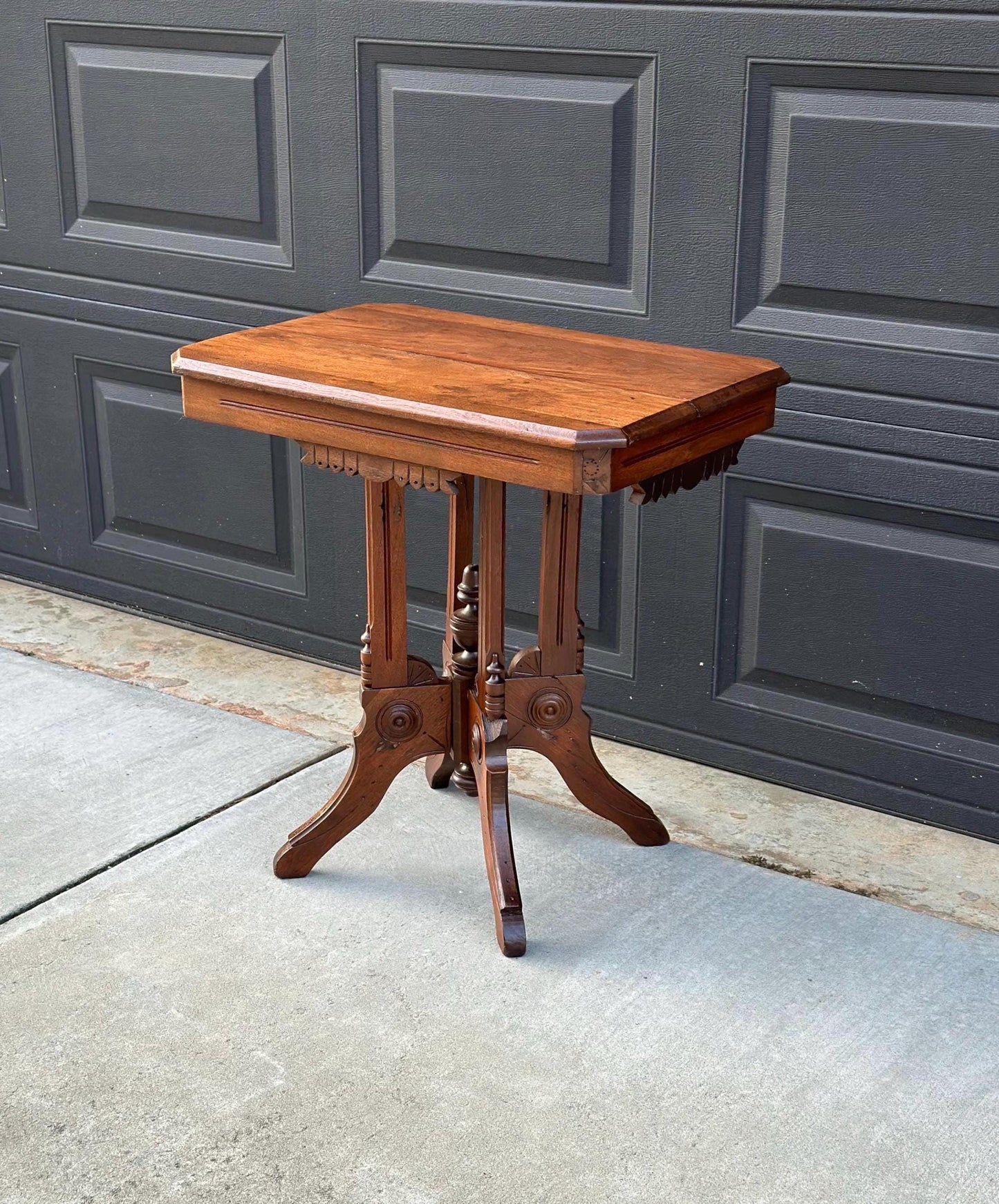 Antique Late 1800's English Eastlake Solid Wood Carved Walnut Accent Side Table