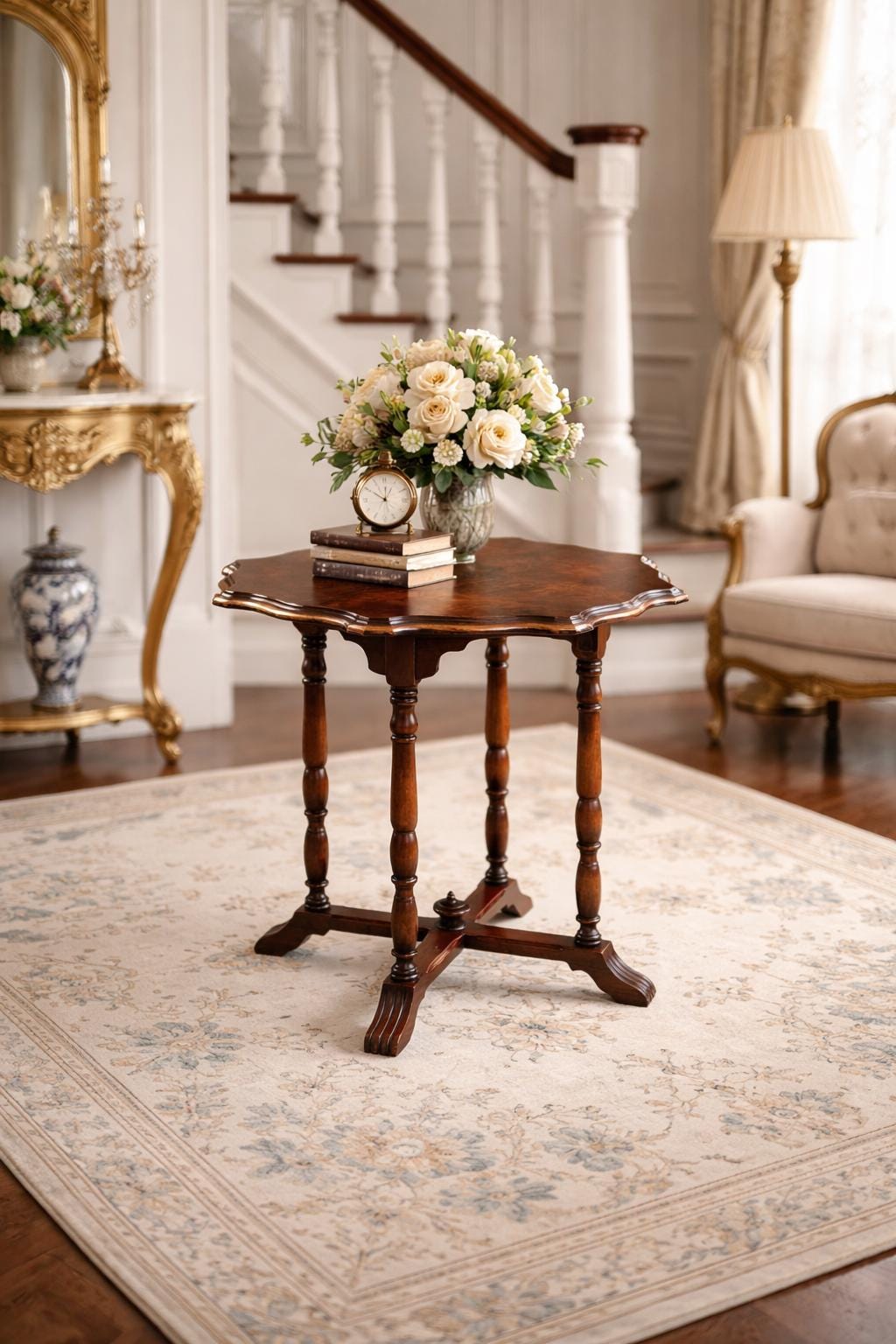 Antique Late 1800's Book-Matched Walnut Edwardian Accent Table