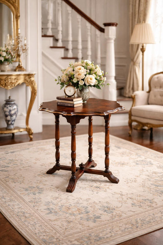 Antique Late 1800's Book-Matched Walnut Edwardian Accent Table