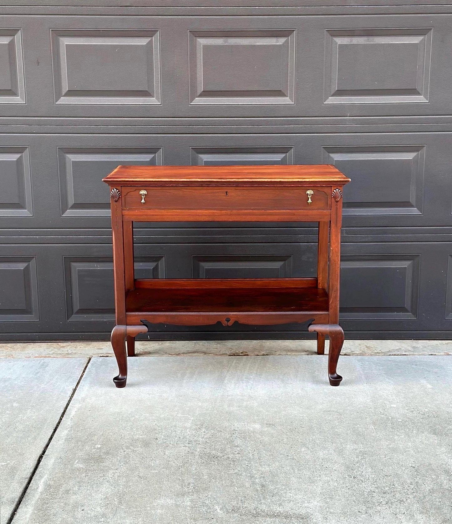 Antique Early 1900's Solid Wood Open Shelf Mahogany Console Server Table with Drawer