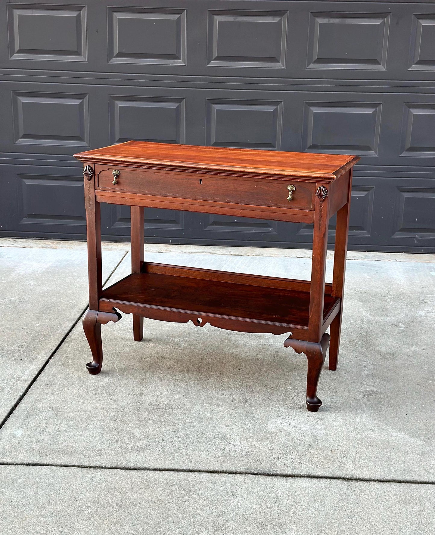 Antique Early 1900's Solid Wood Open Shelf Mahogany Console Server Table with Drawer