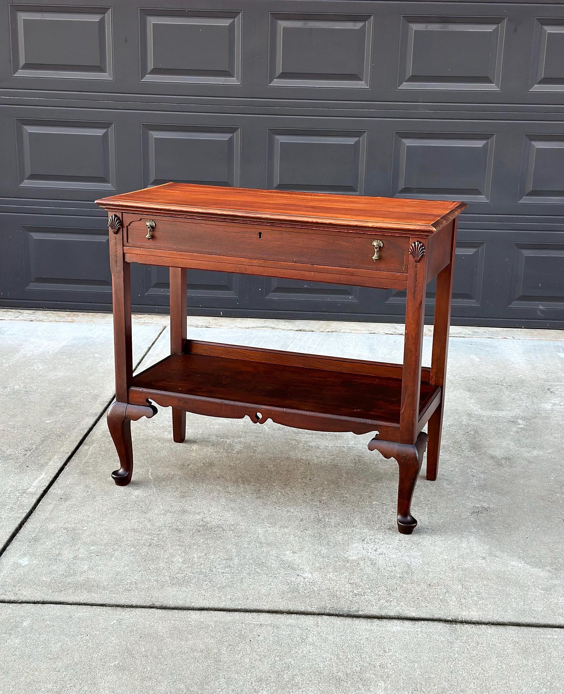 Antique Early 1900's Solid Wood Open Shelf Mahogany Console Server Table with Drawer