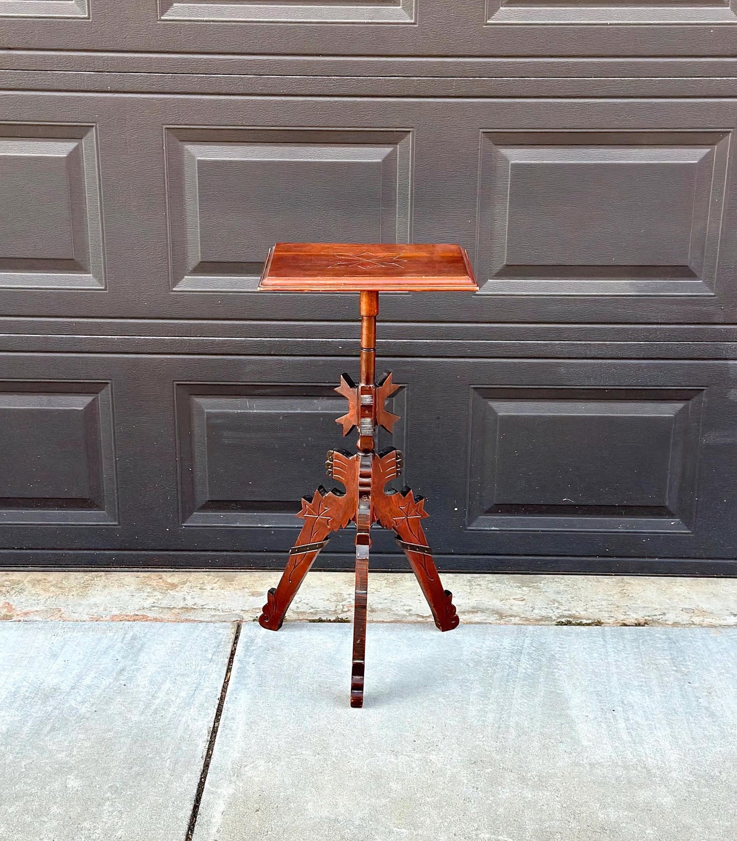 Antique Late 1800's Solid Wood Hand Carved Mahogany Accent Table
