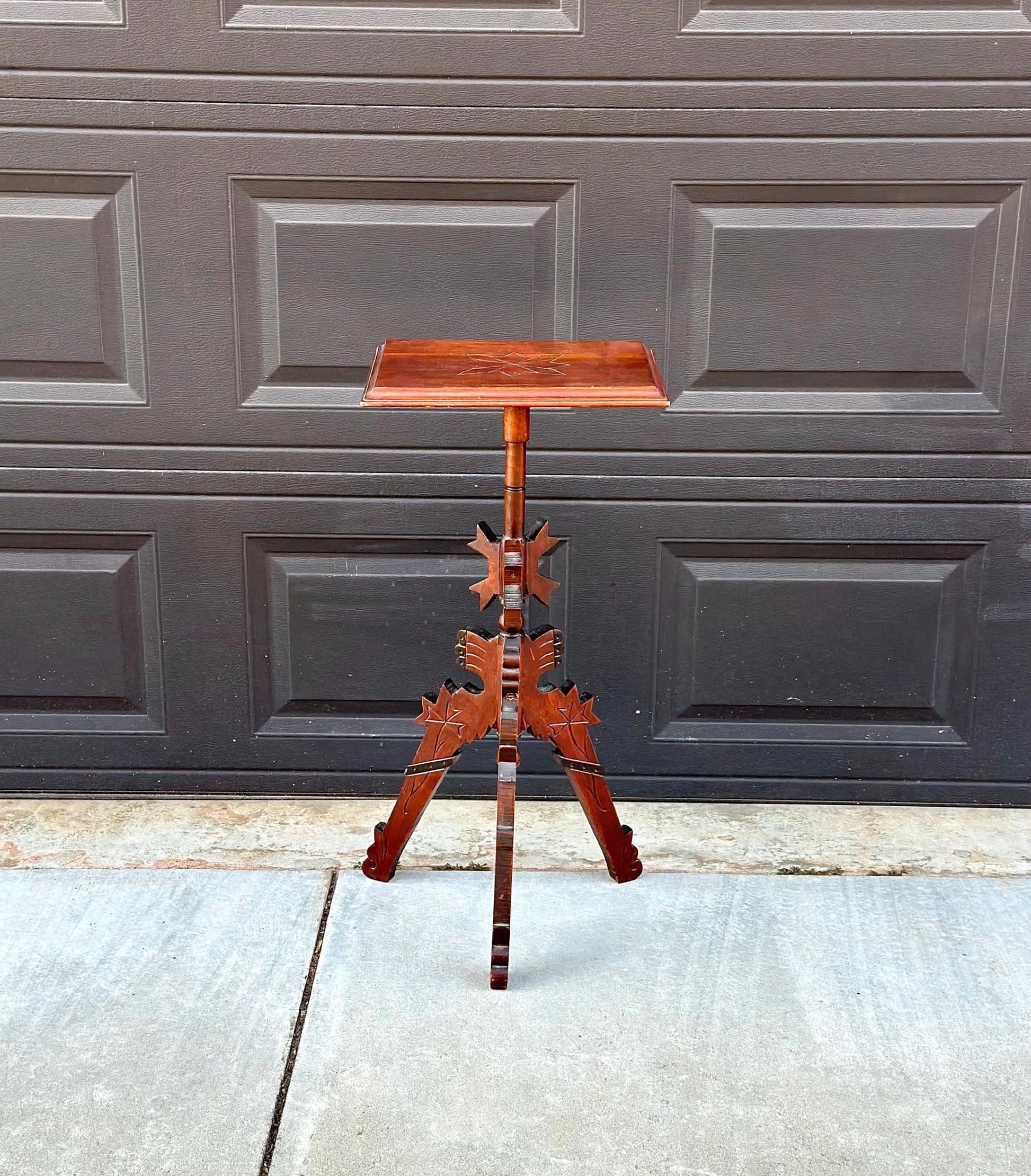 Antique Late 1800's Solid Wood Hand Carved Mahogany Accent Table