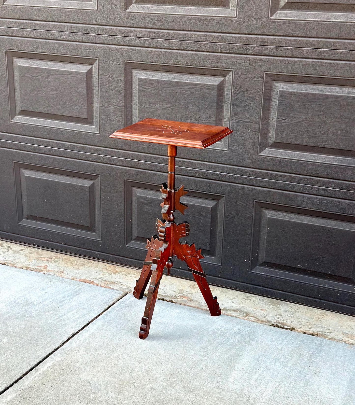 Antique Late 1800's Solid Wood Hand Carved Mahogany Accent Table