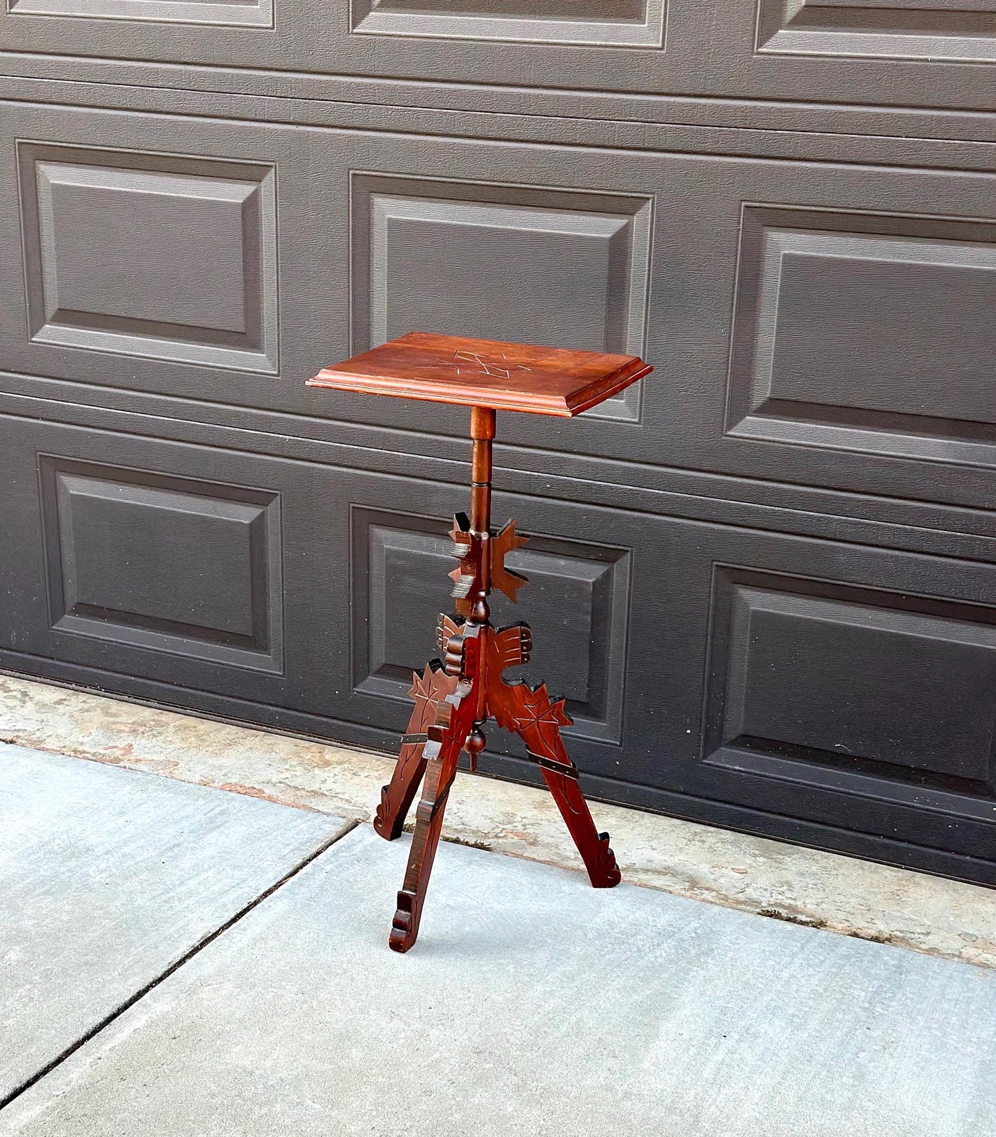 Antique Late 1800's Solid Wood Hand Carved Mahogany Accent Table