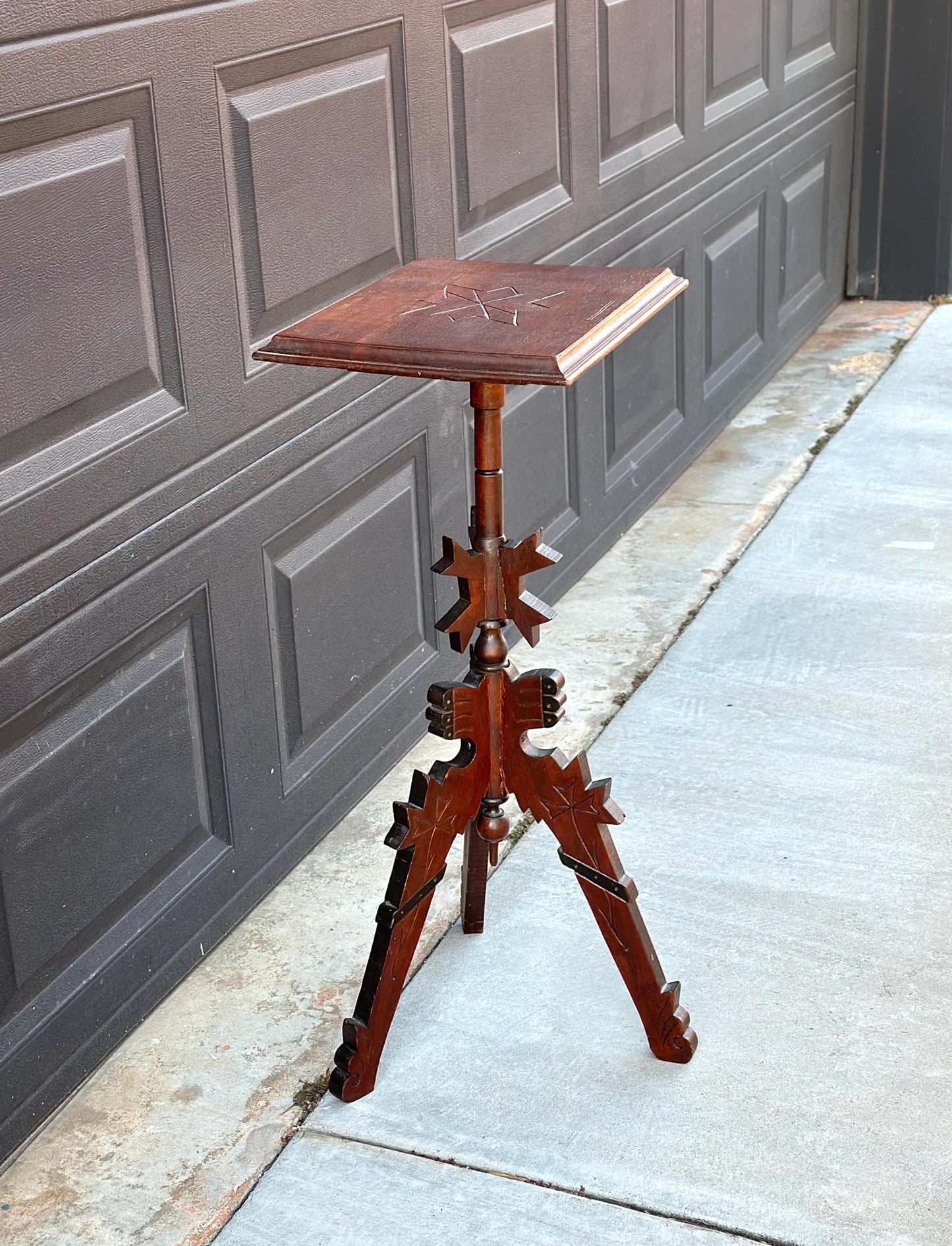 Antique Late 1800's Solid Wood Hand Carved Mahogany Accent Table