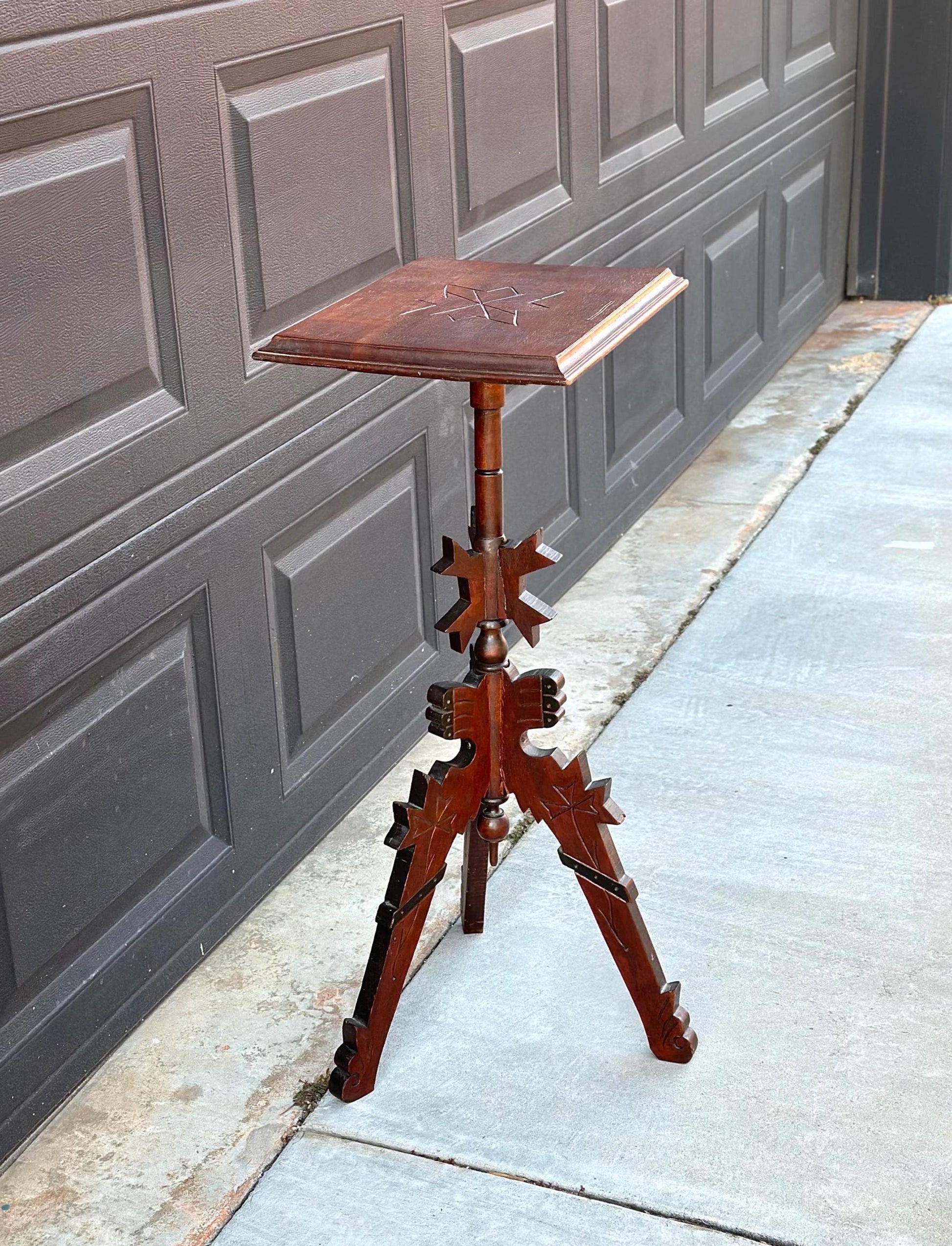 Antique Late 1800's Solid Wood Hand Carved Mahogany Accent Table