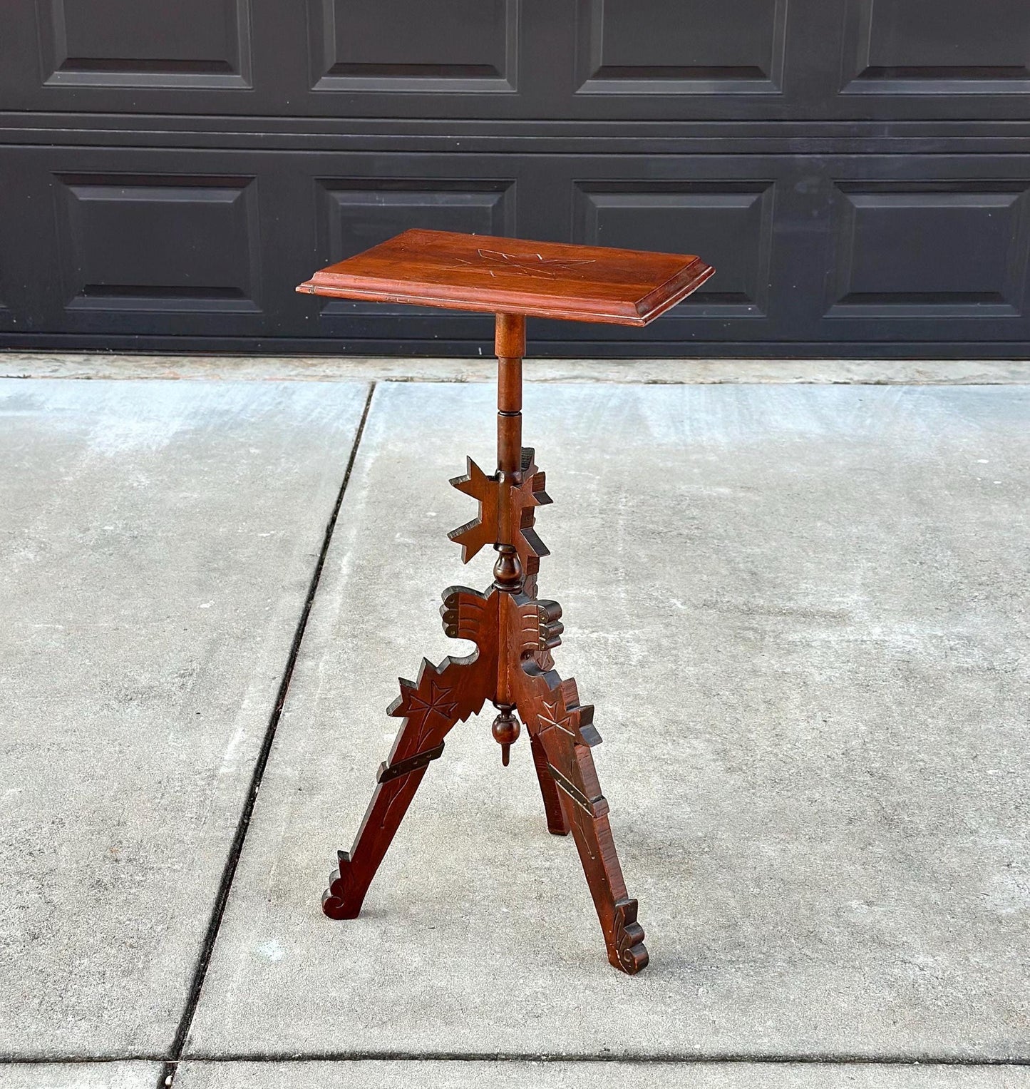 Antique Late 1800's Solid Wood Hand Carved Mahogany Accent Table