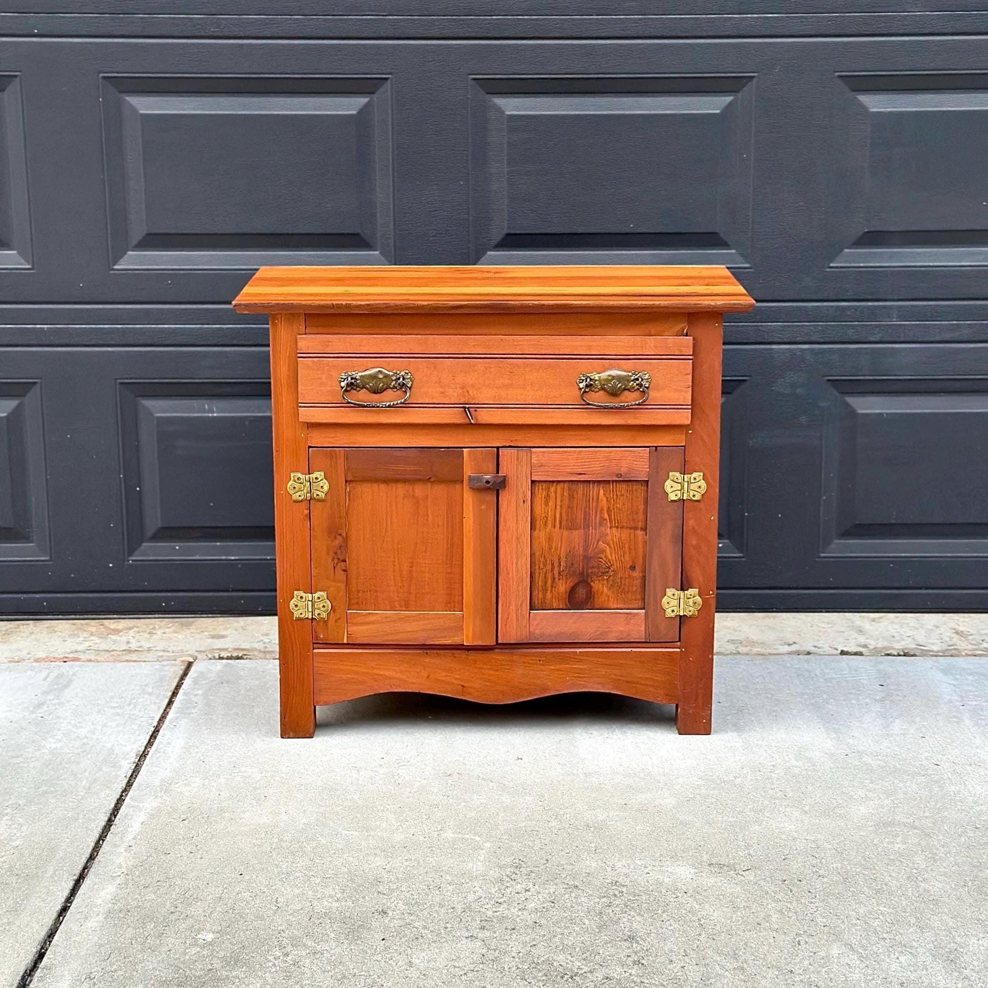 Antique Early 1900's Solid Wood Eastlake Oak & Pine Cabinet with Drawer