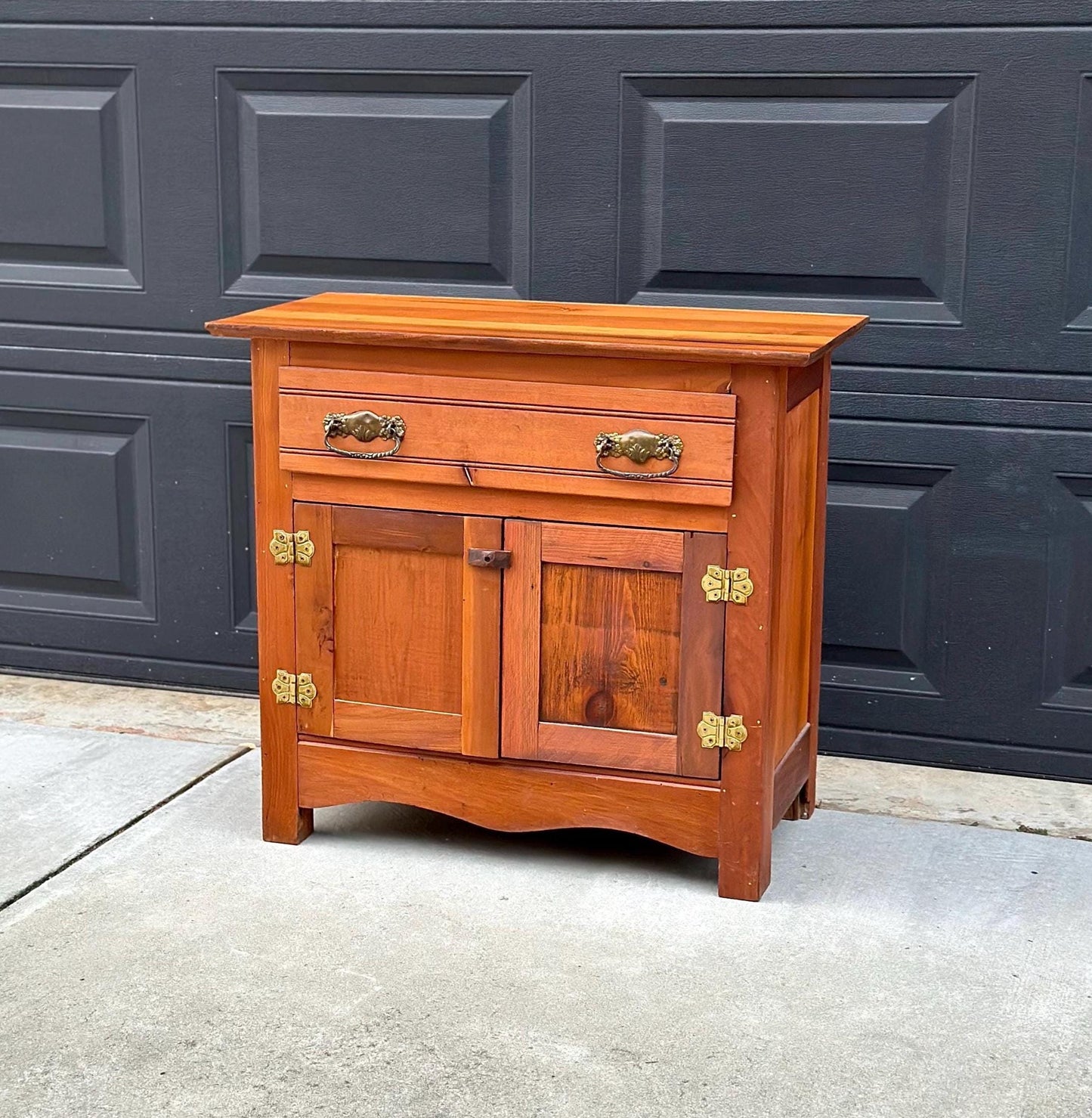 Antique Early 1900's Solid Wood Eastlake Oak & Pine Cabinet with Drawer