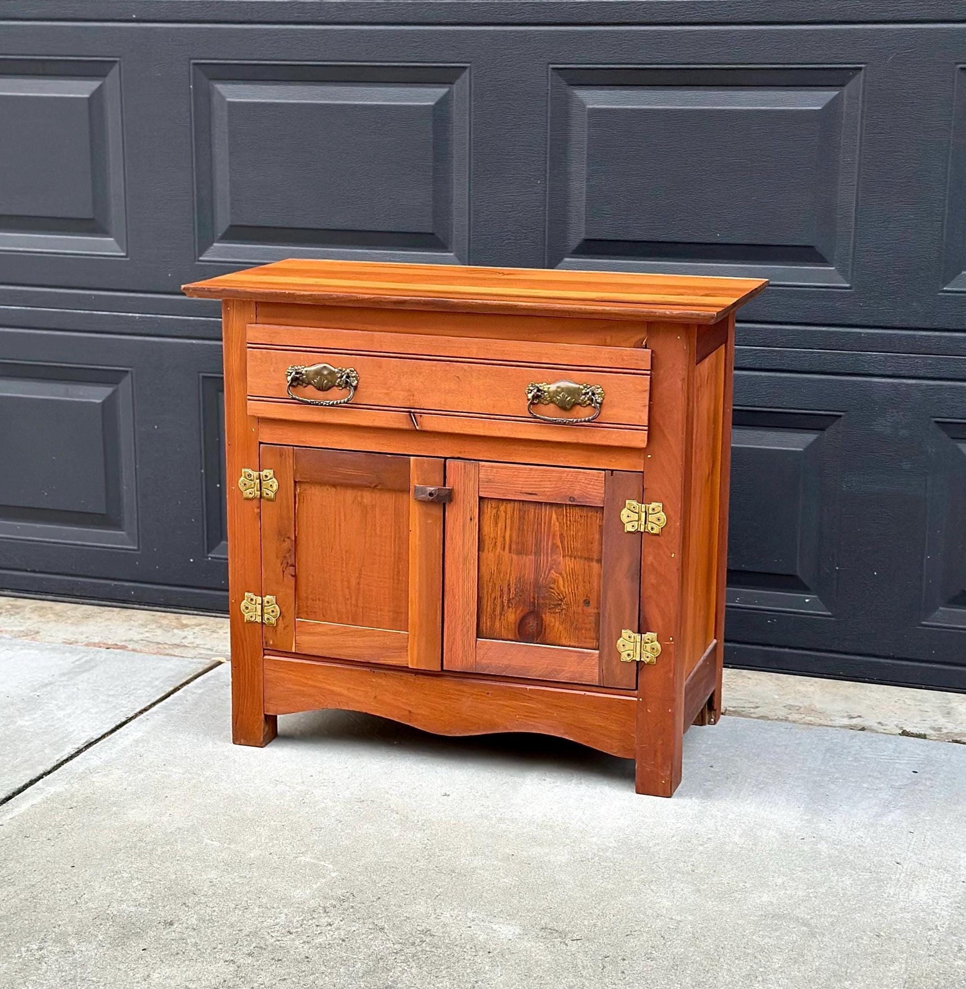 Antique Early 1900's Solid Wood Eastlake Oak & Pine Cabinet with Drawer