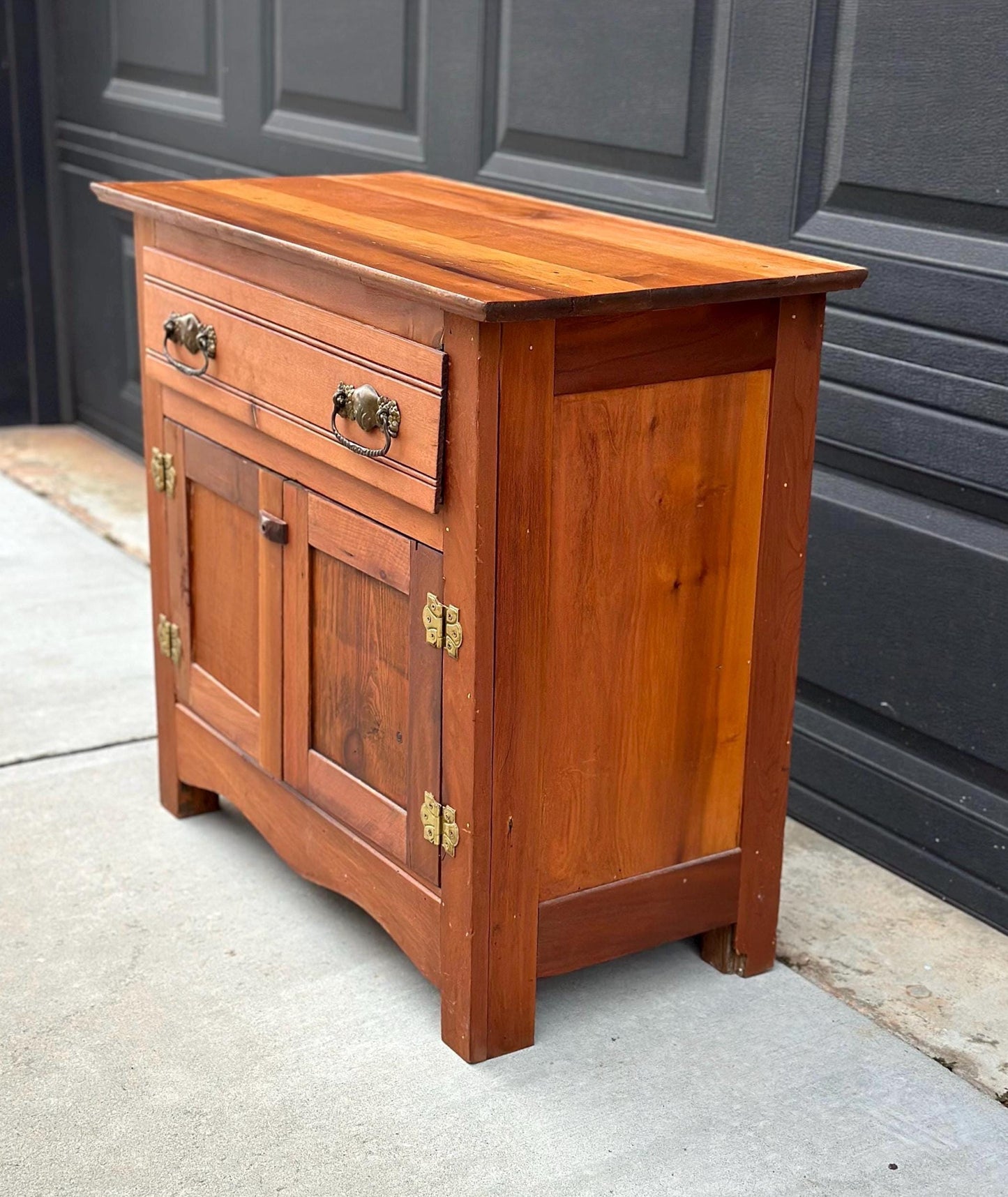 Antique Early 1900's Solid Wood Eastlake Oak & Pine Cabinet with Drawer