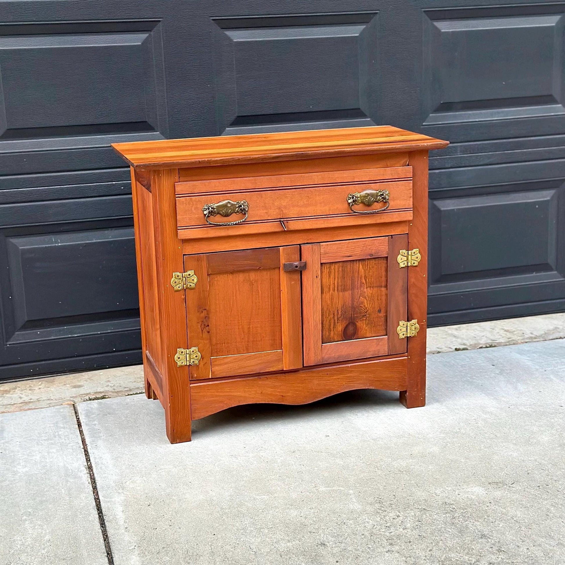 Antique Early 1900's Solid Wood Eastlake Oak & Pine Cabinet with Drawer