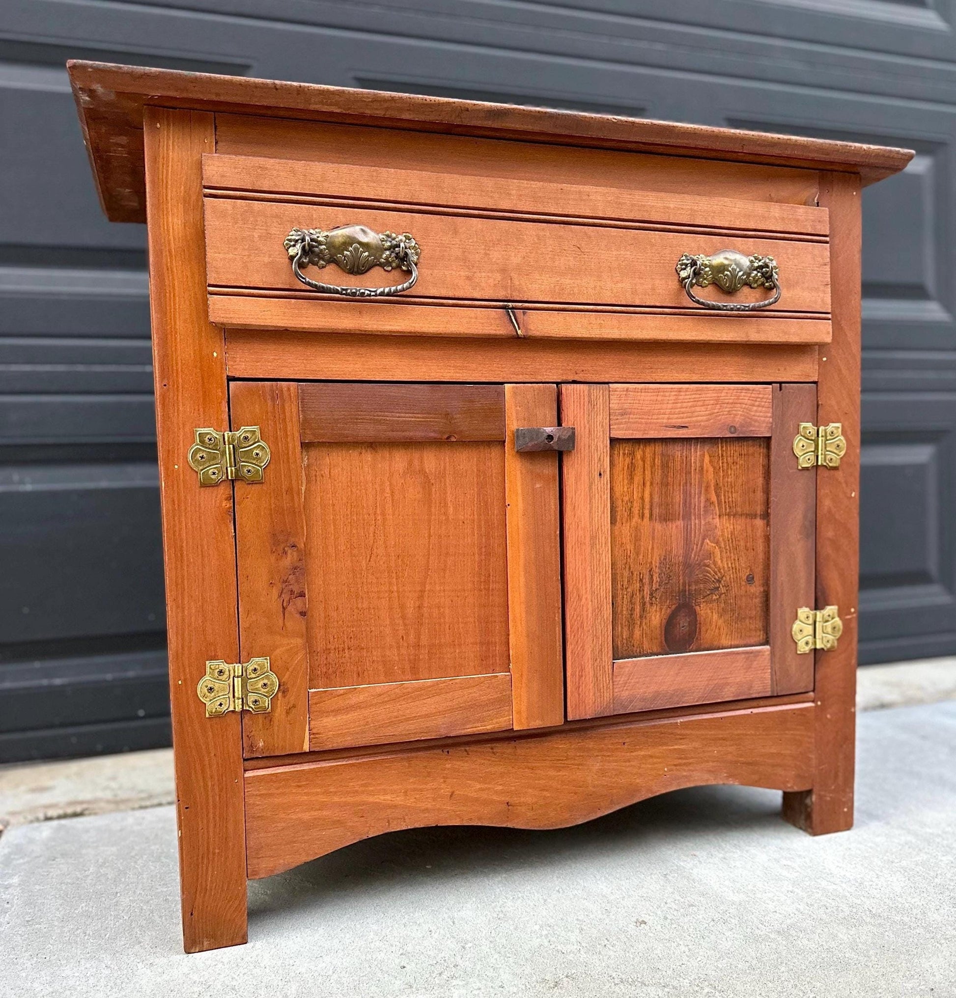 Antique Early 1900's Solid Wood Eastlake Oak & Pine Cabinet with Drawer