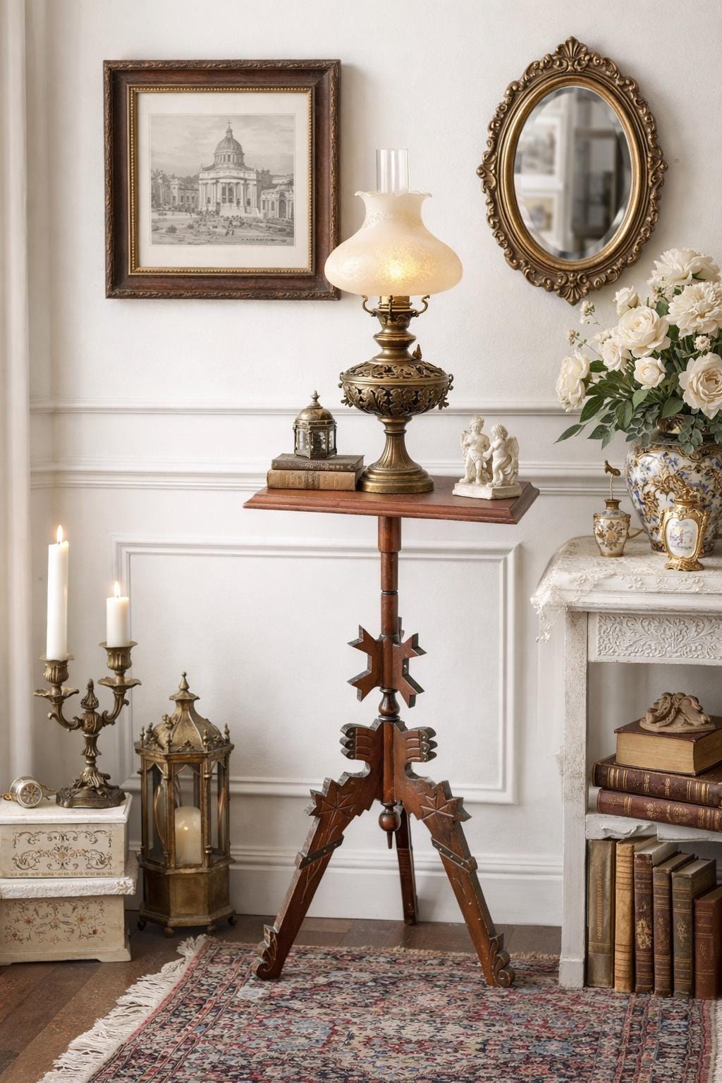Antique Late 1800's Solid Wood Hand Carved Mahogany Accent Table