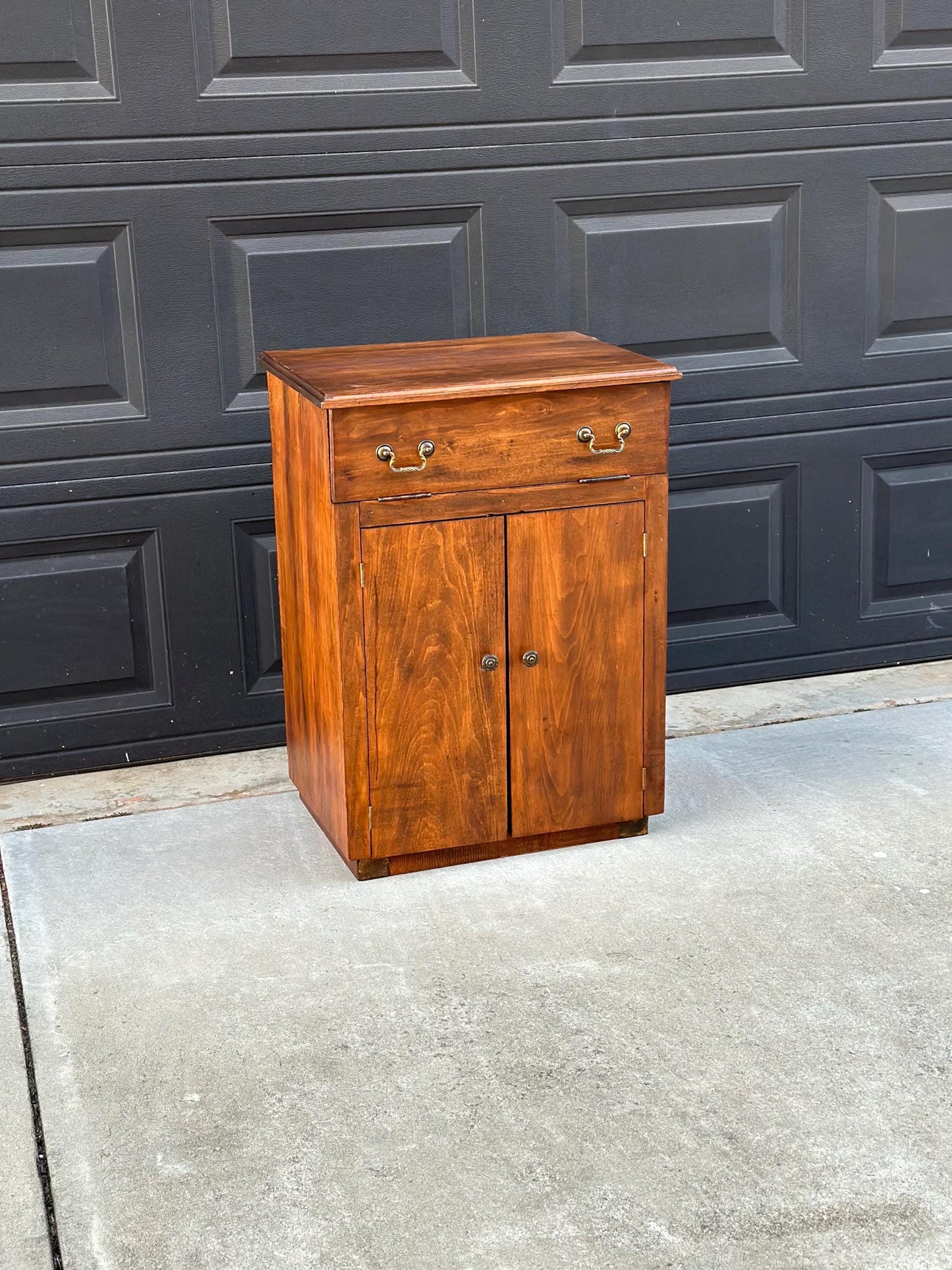 Antique Early 1900's Solid Cherry Wood Lift Top Side Cabinet