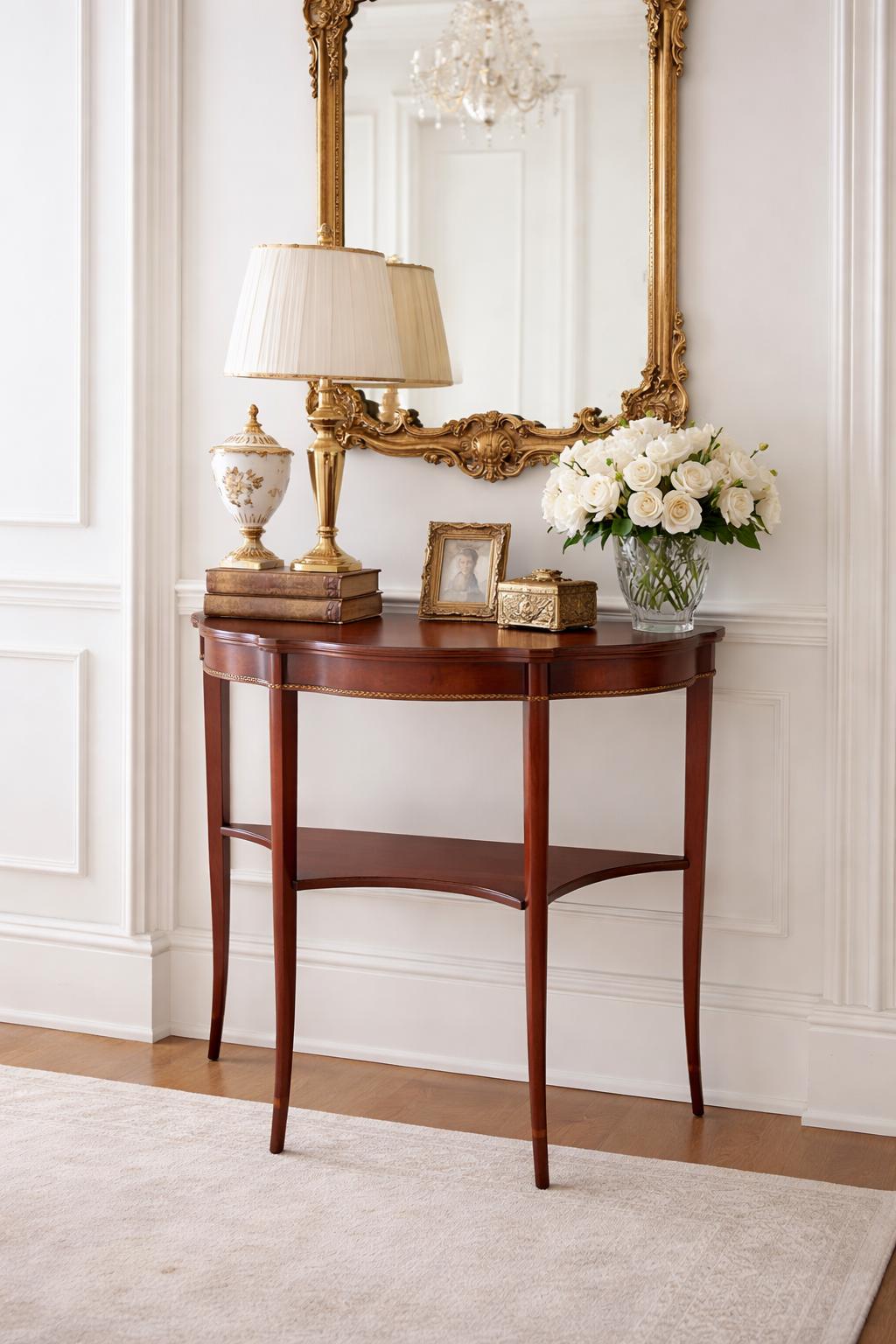 Antique Early 1900's Mahogany Wood Half Round Hepplewhite Console Table