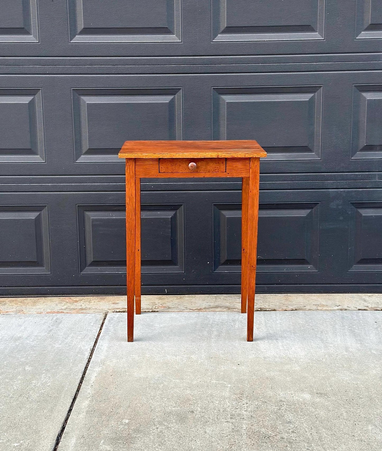 Antique Early 1900's Solid Wood Rustic Oak Side Table with Drawer