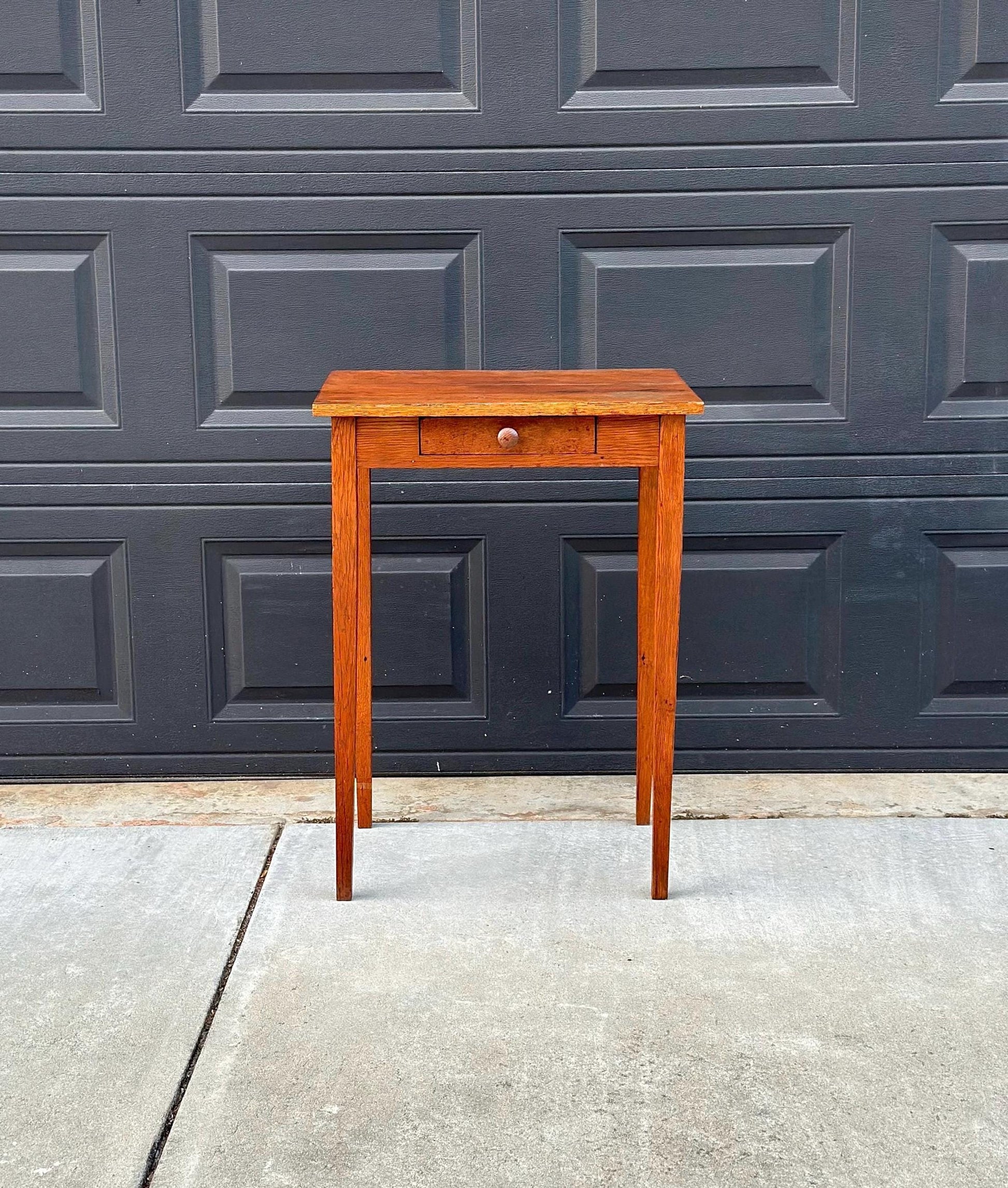 Antique Early 1900's Solid Wood Rustic Oak Side Table with Drawer