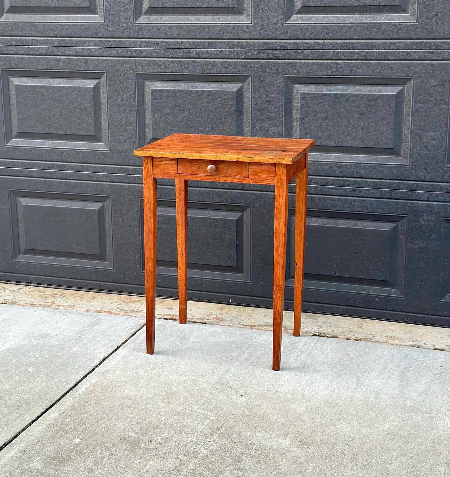 Antique Early 1900's Solid Wood Rustic Oak Side Table with Drawer