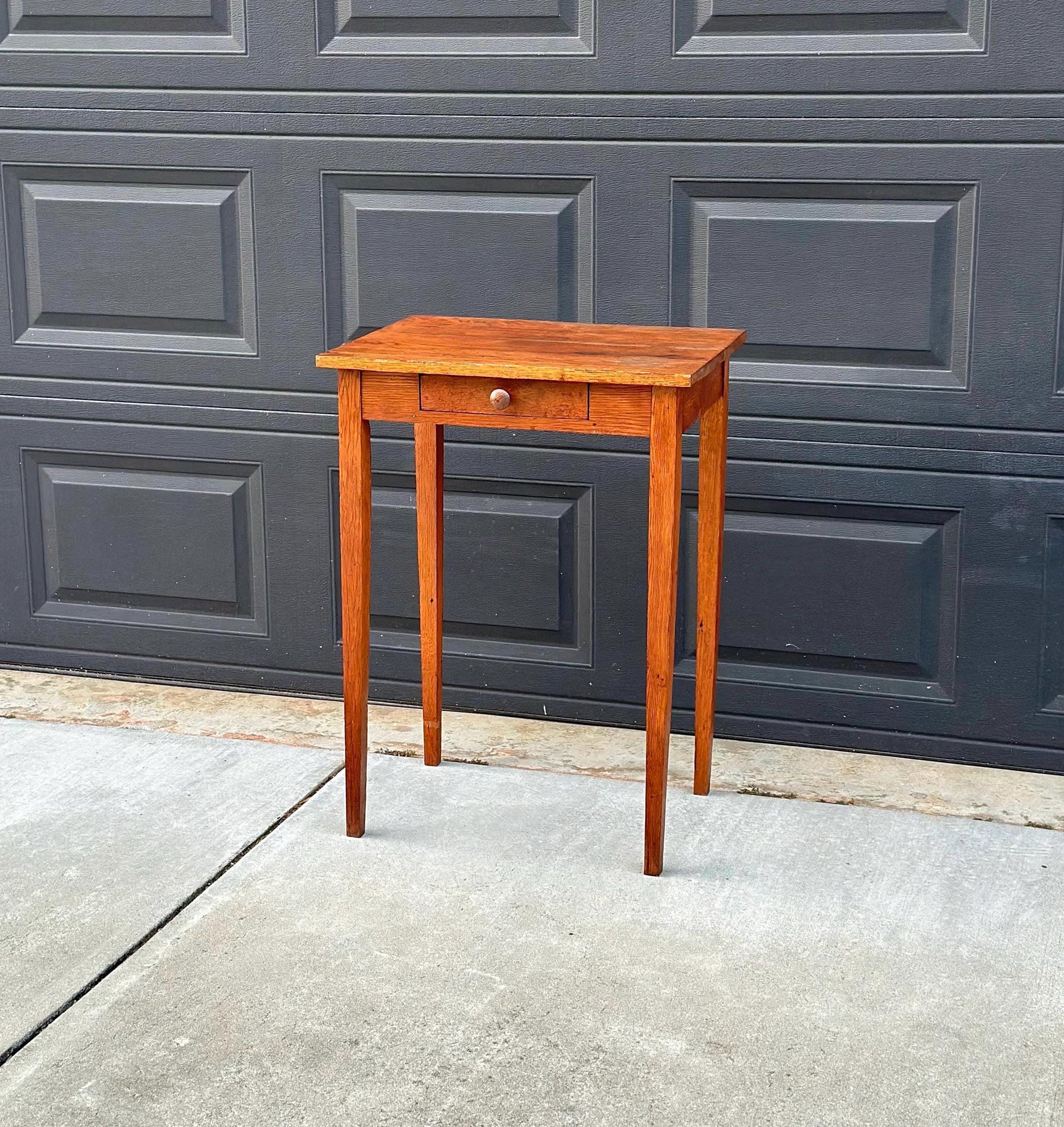 Antique Early 1900's Solid Wood Rustic Oak Side Table with Drawer