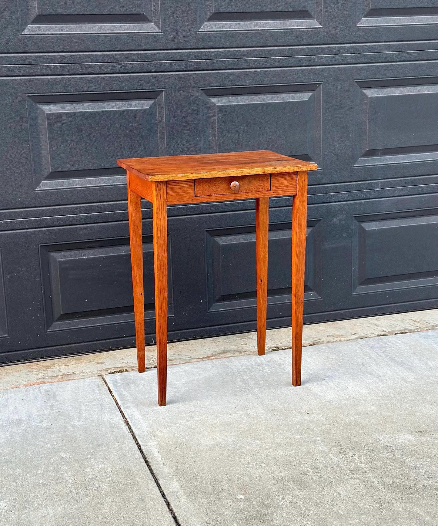 Antique Early 1900's Solid Wood Rustic Oak Side Table with Drawer