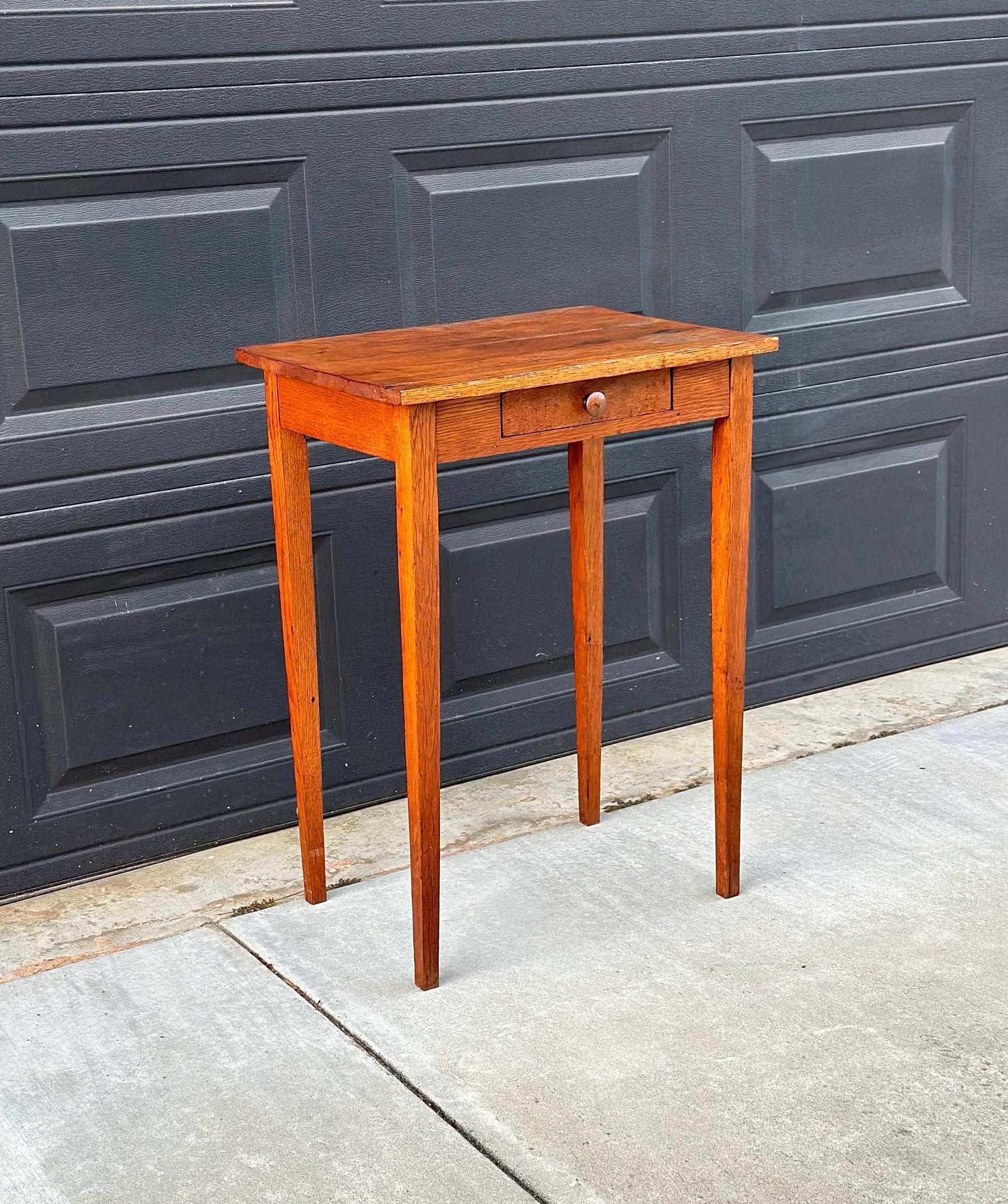 Antique Early 1900's Solid Wood Rustic Oak Side Table with Drawer