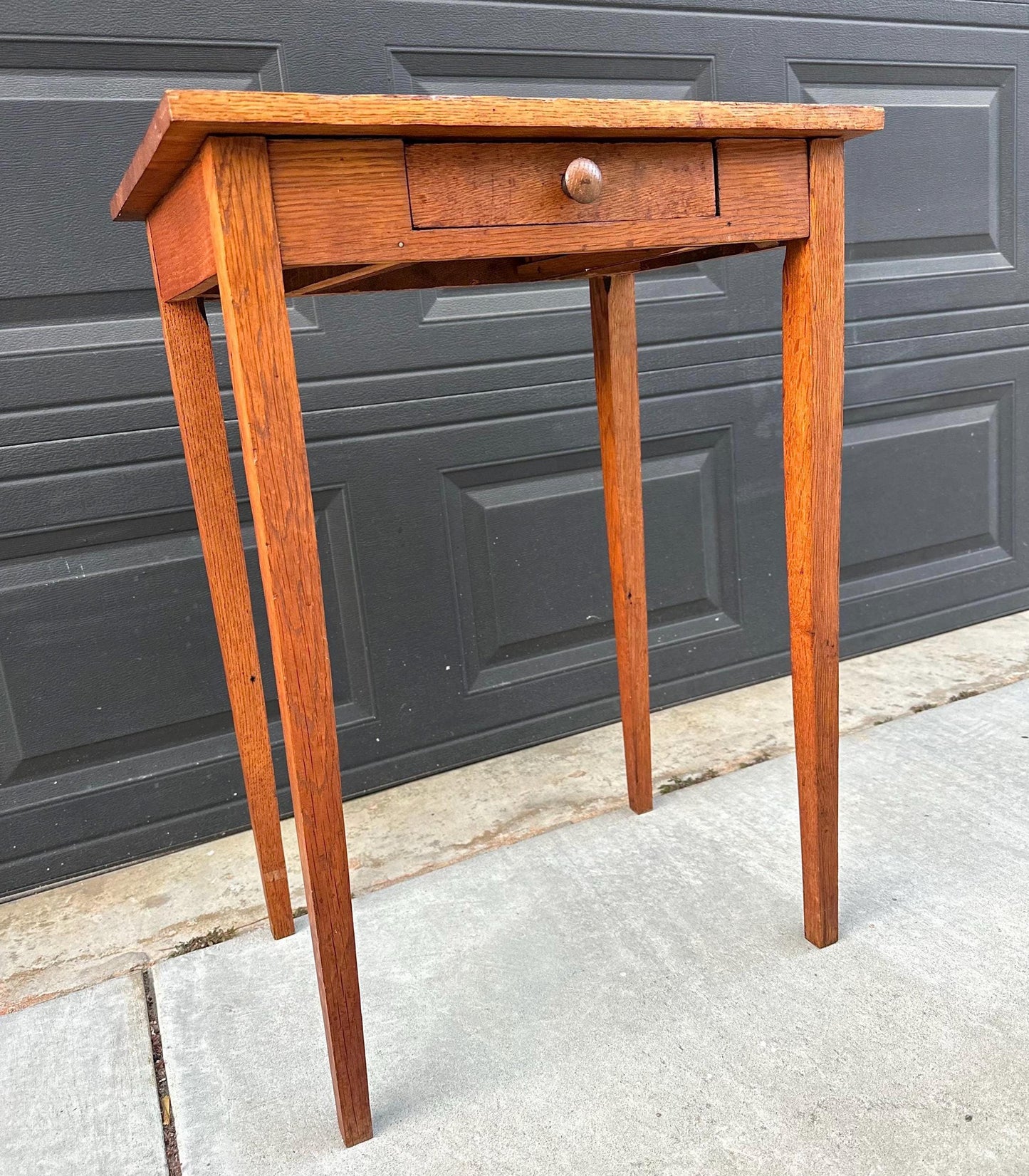 Antique Early 1900's Solid Wood Rustic Oak Side Table with Drawer