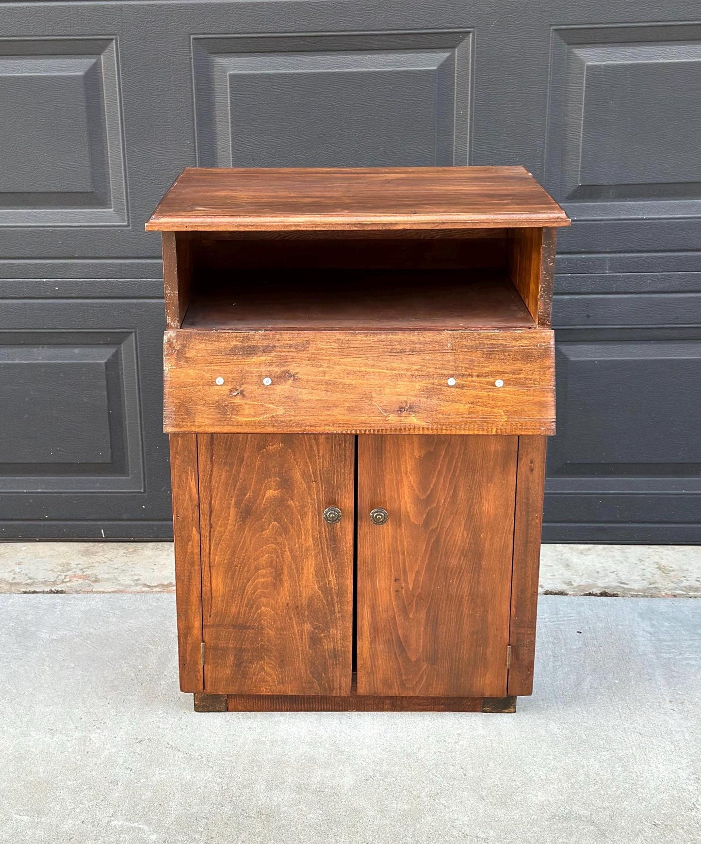 Antique Early 1900's Solid Cherry Wood Lift Top Side Cabinet