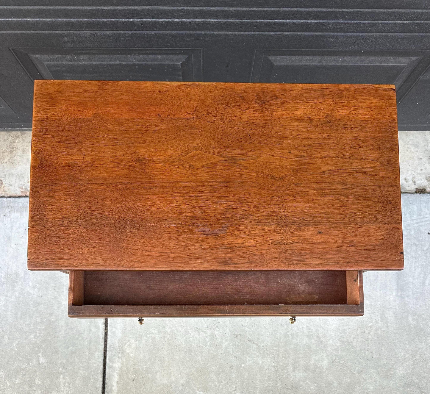 Antique Early 1900's Single Drawer Turned Leg Mahogany & Walnut Wood Accent Table on Casters