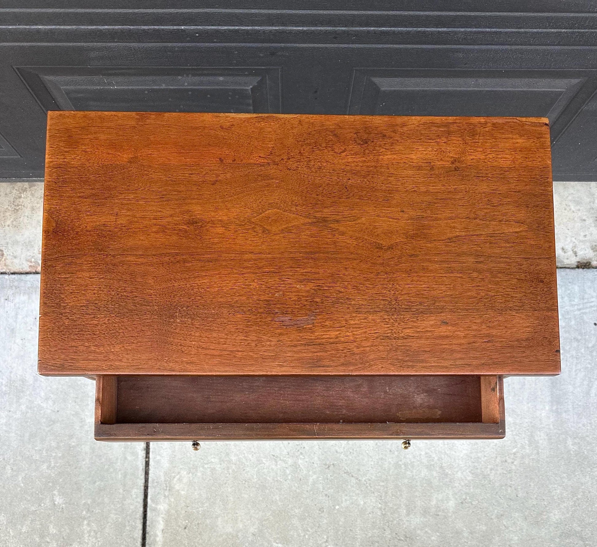 Antique Early 1900's Single Drawer Turned Leg Mahogany & Walnut Wood Accent Table on Casters