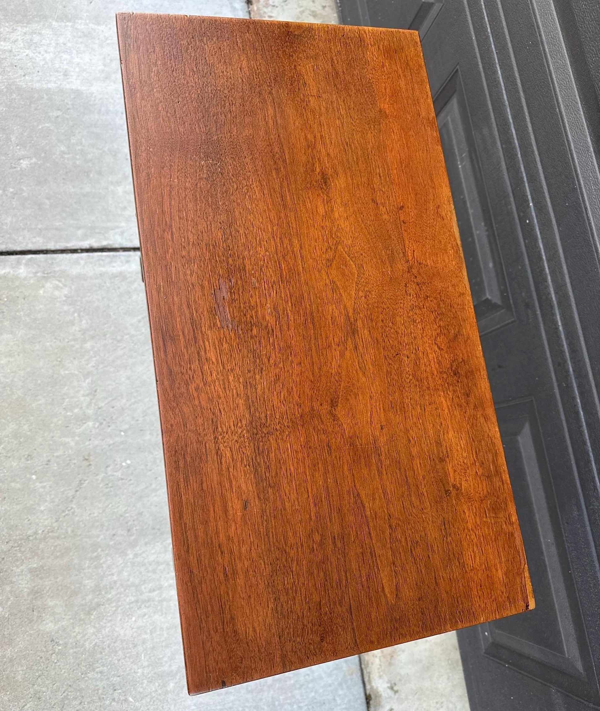 Antique Early 1900's Single Drawer Turned Leg Mahogany & Walnut Wood Accent Table on Casters