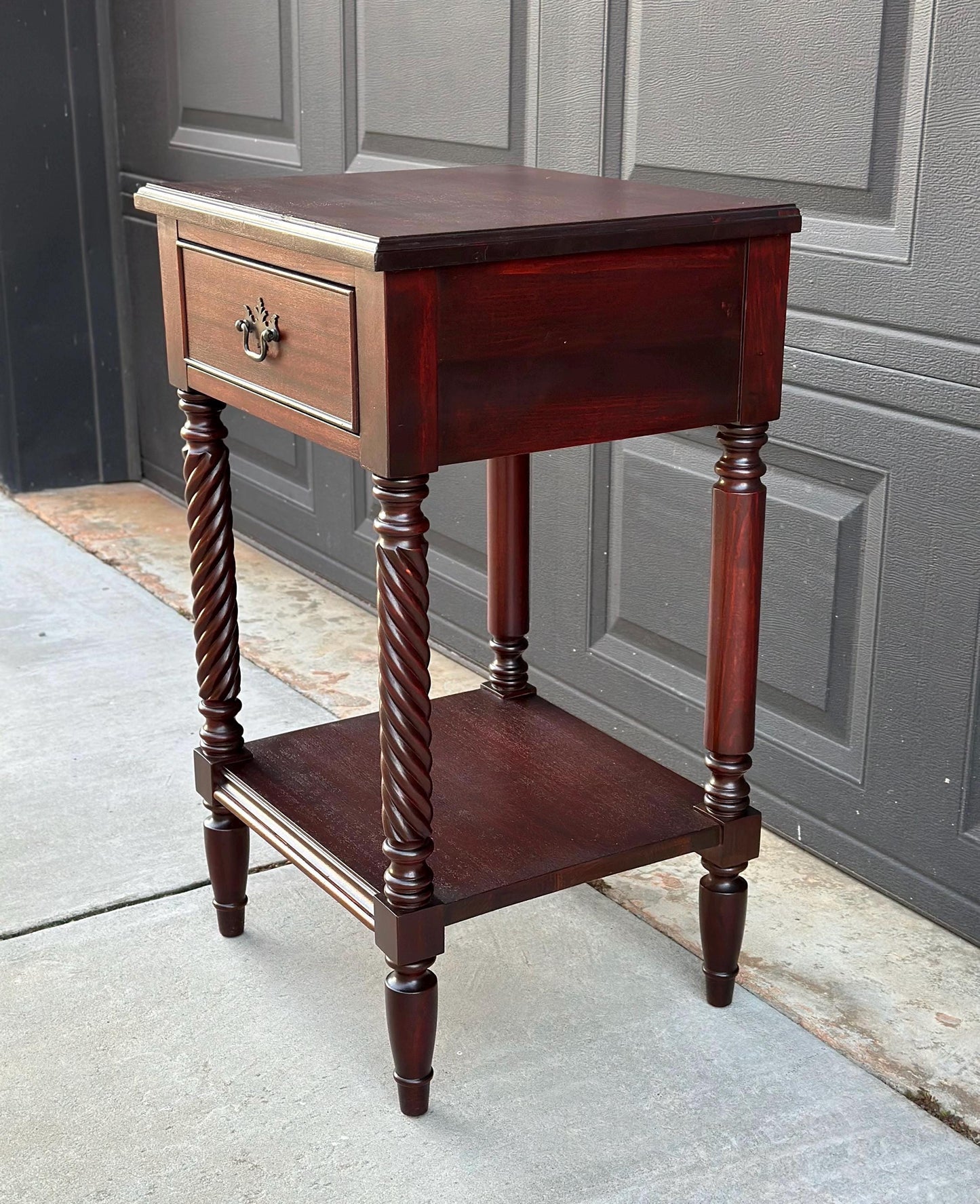 Vintage Mid 1900's Mahogany Wood Turned Leg Single Drawer Side Table