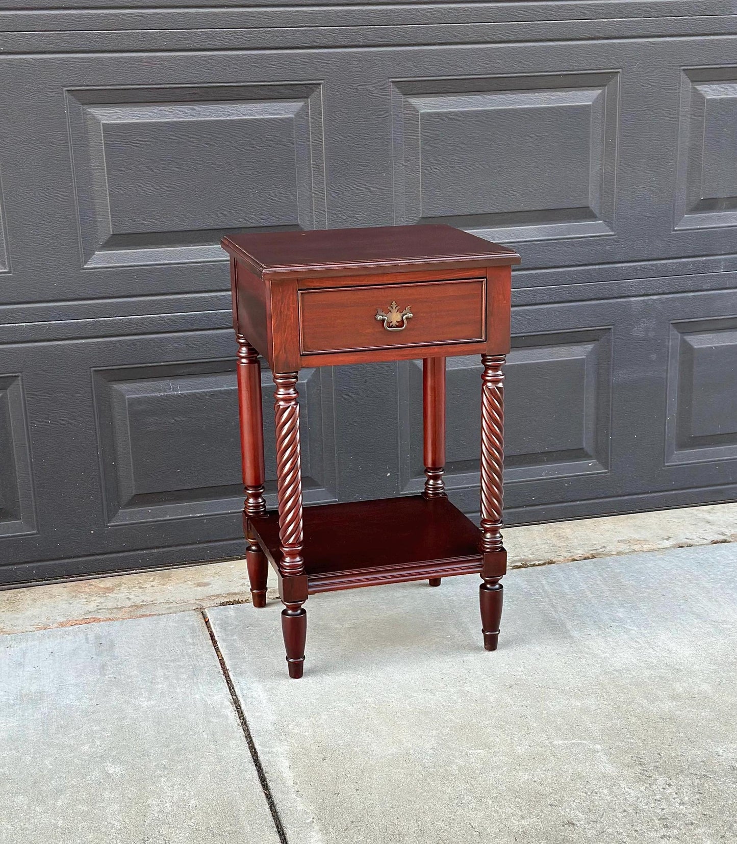 Vintage Mid 1900's Mahogany Wood Turned Leg Single Drawer Side Table