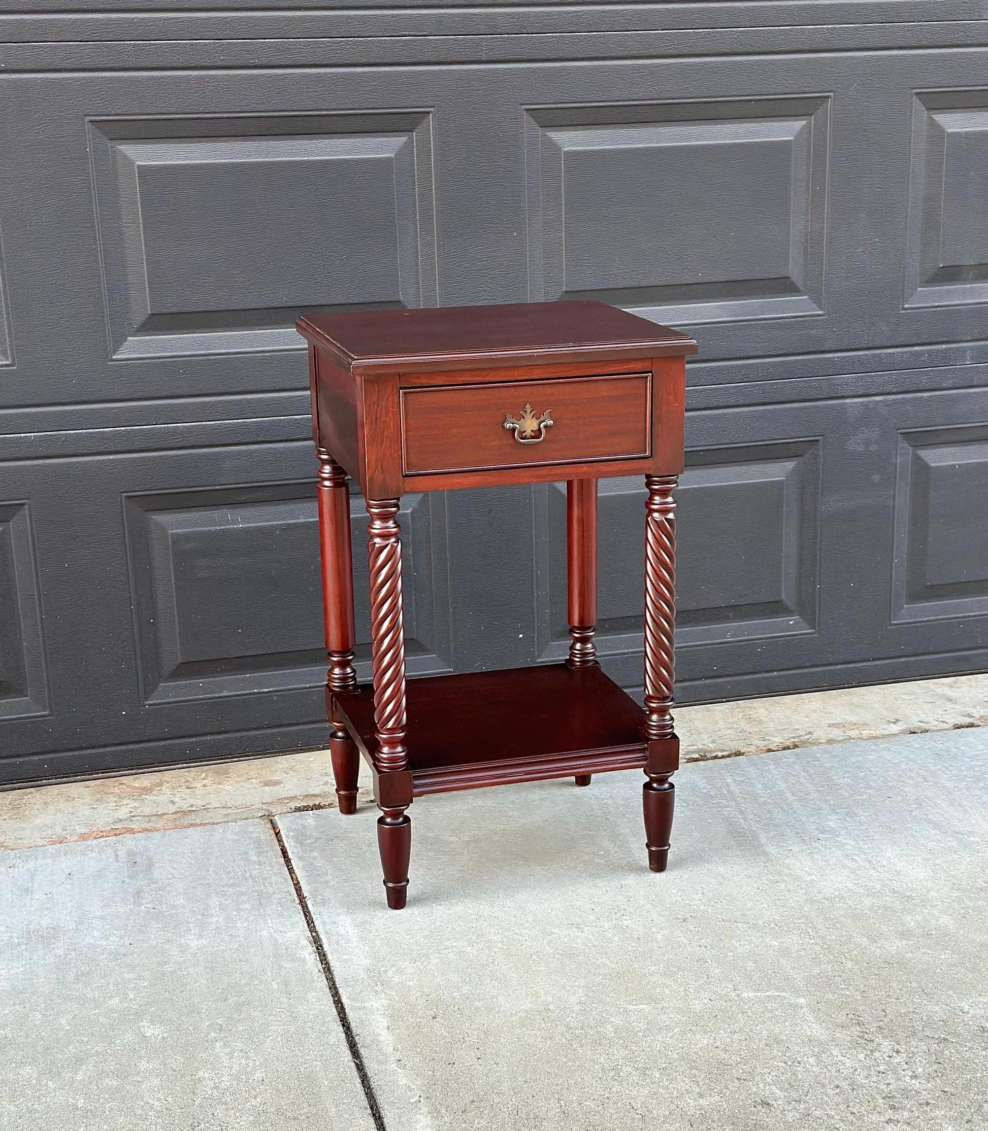 Vintage Mid 1900's Mahogany Wood Turned Leg Single Drawer Side Table