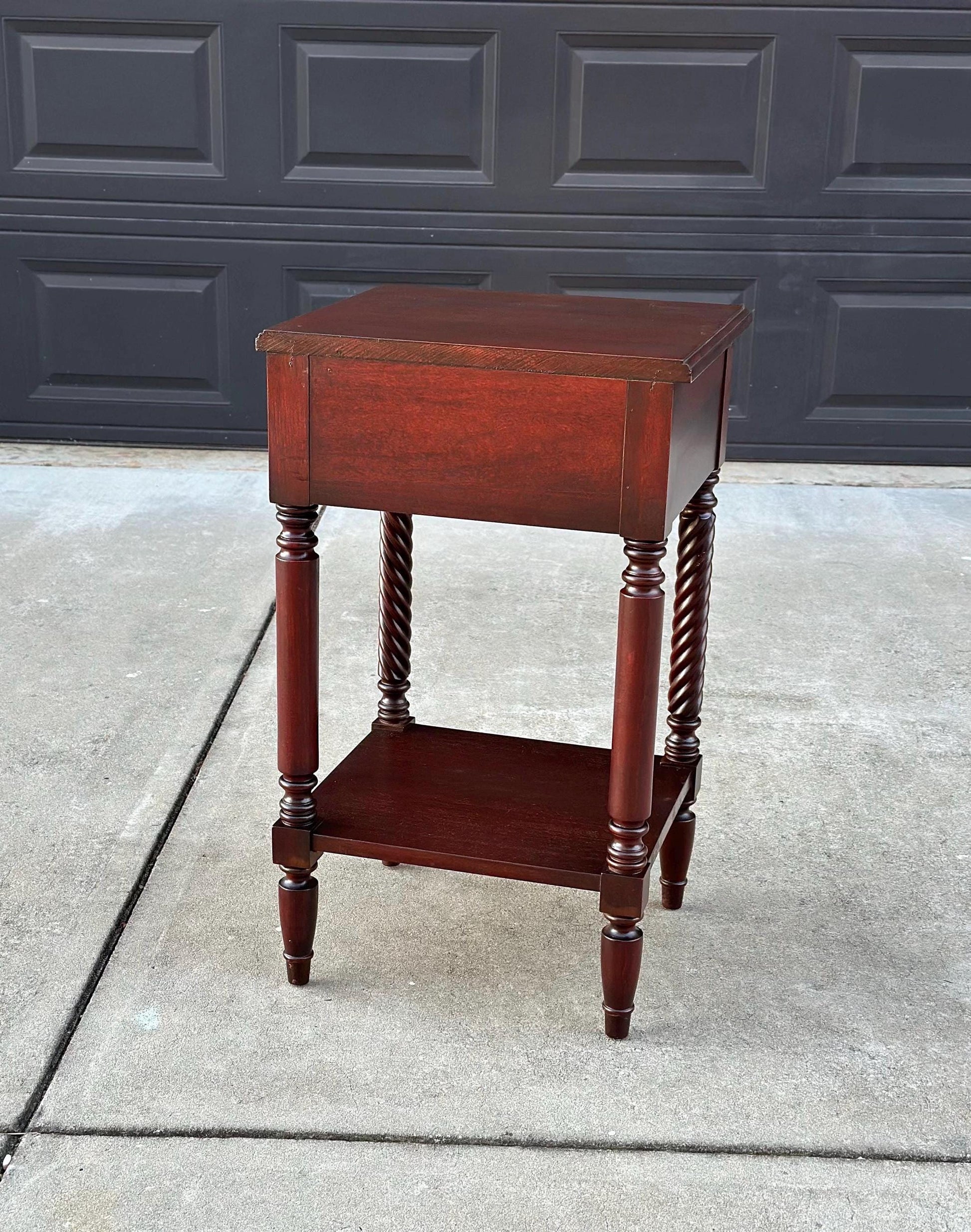 Vintage Mid 1900's Mahogany Wood Turned Leg Single Drawer Side Table