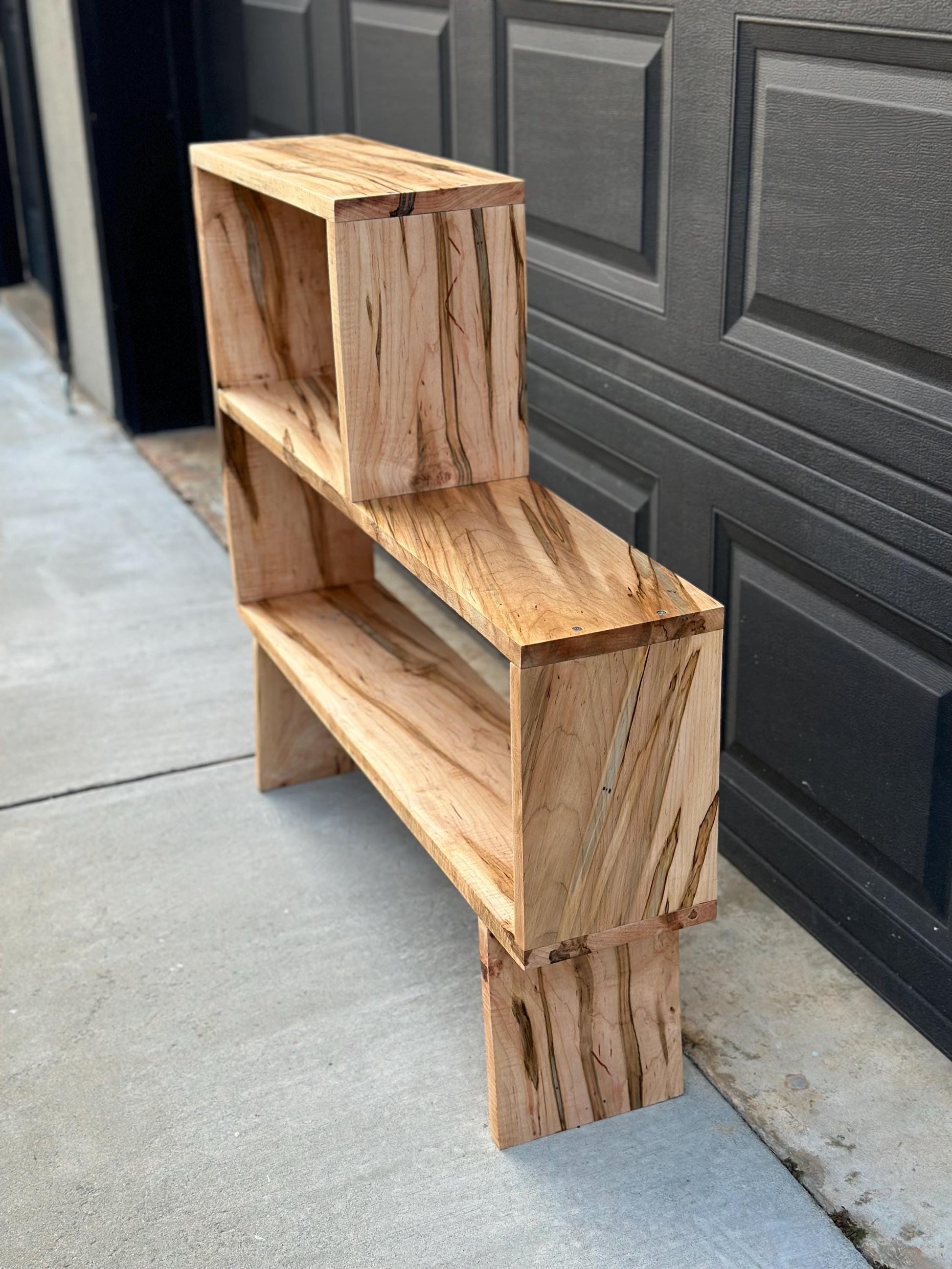 Handmade Curly Ambrosia Maple Solid Wood Modular Asymmetrical Bookshelf