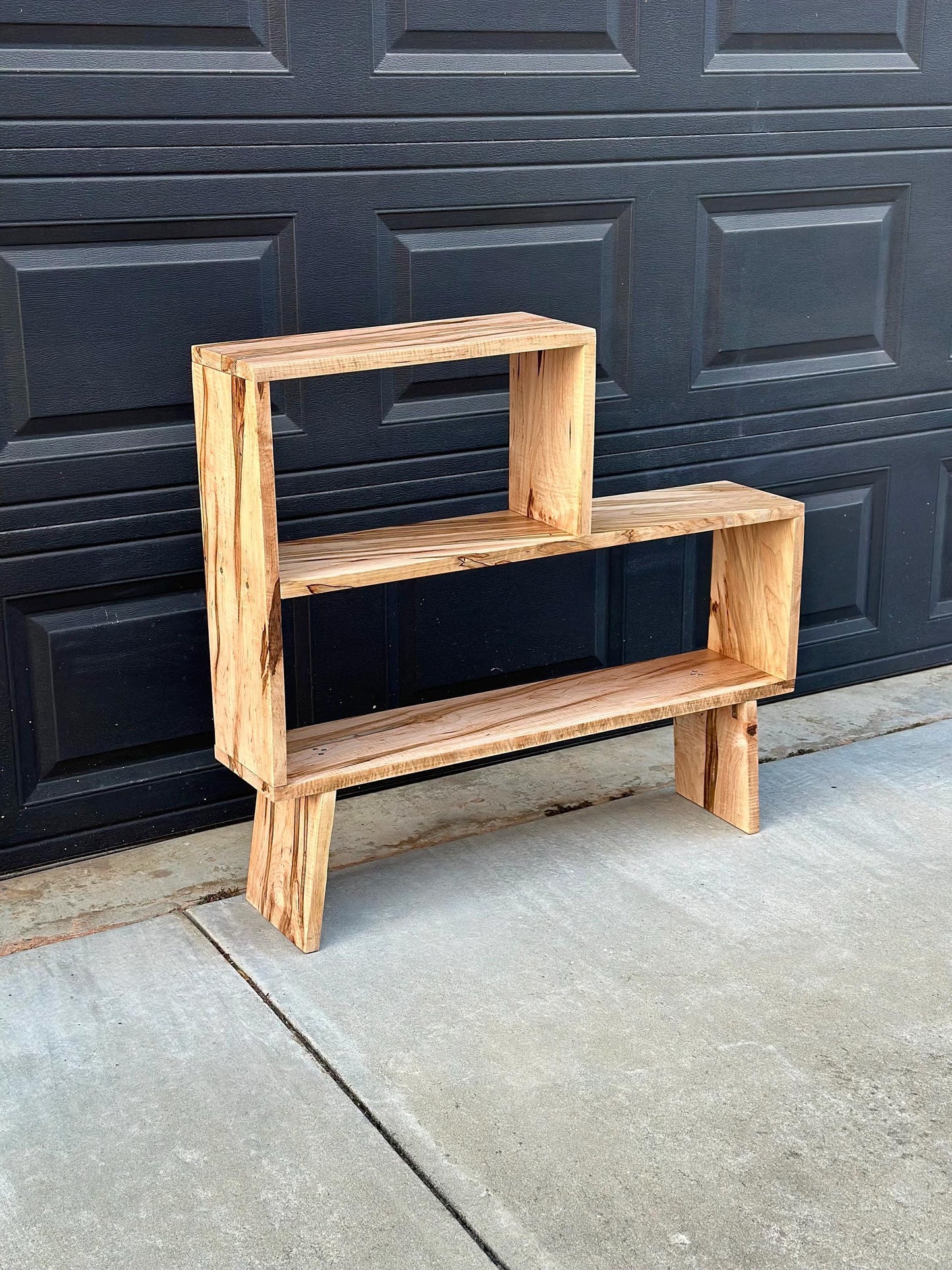 Handmade Curly Ambrosia Maple Solid Wood Modular Asymmetrical Bookshelf
