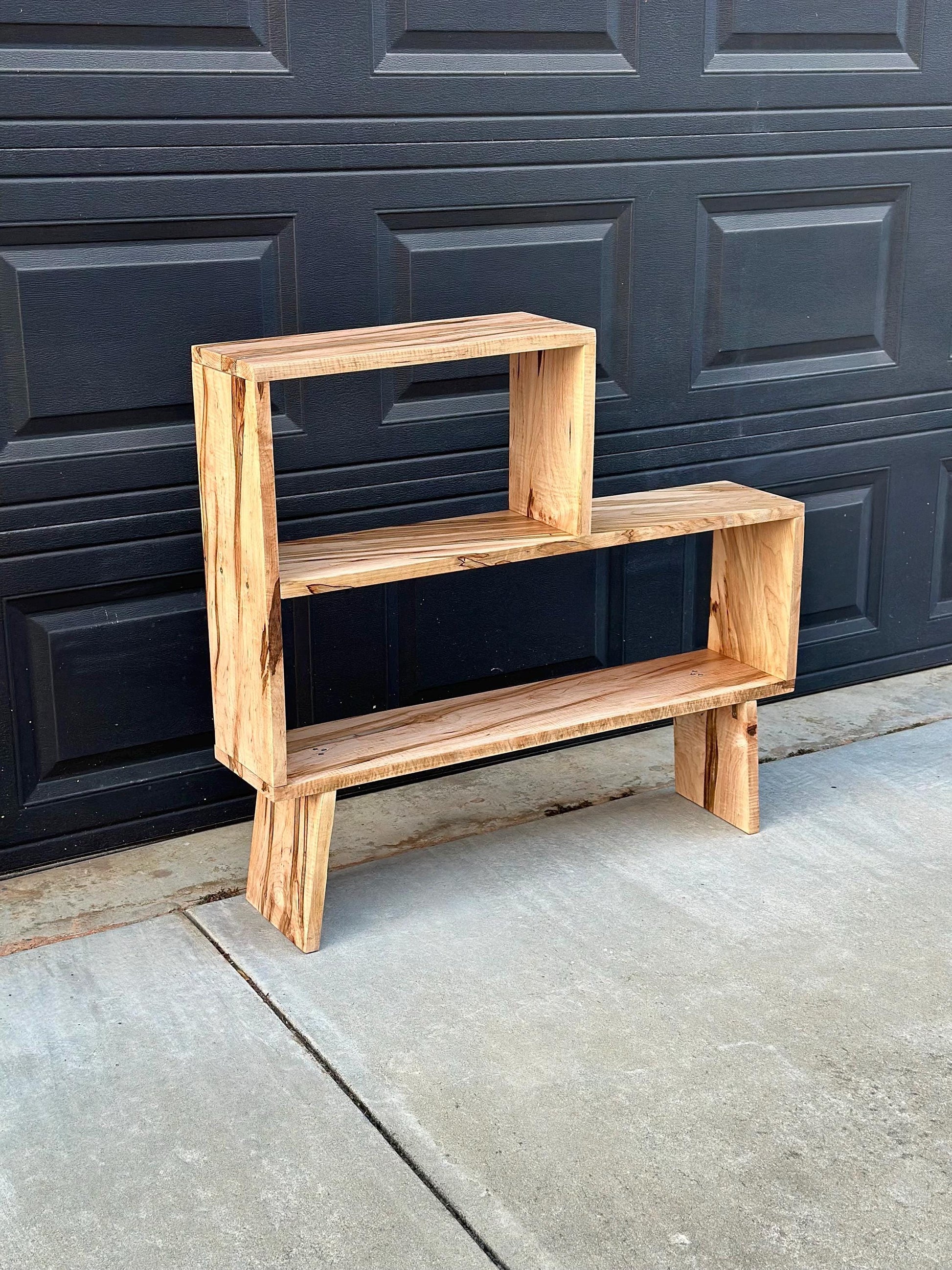 Handmade Curly Ambrosia Maple Solid Wood Modular Asymmetrical Bookshelf