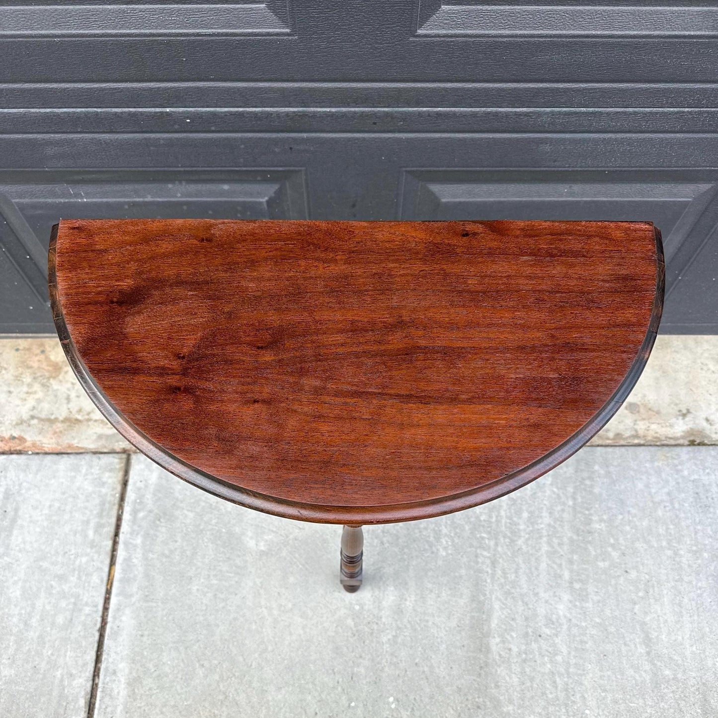 Antique Late 1800's Semicircular Wooden Spindle Leg Small Walnut Side Table