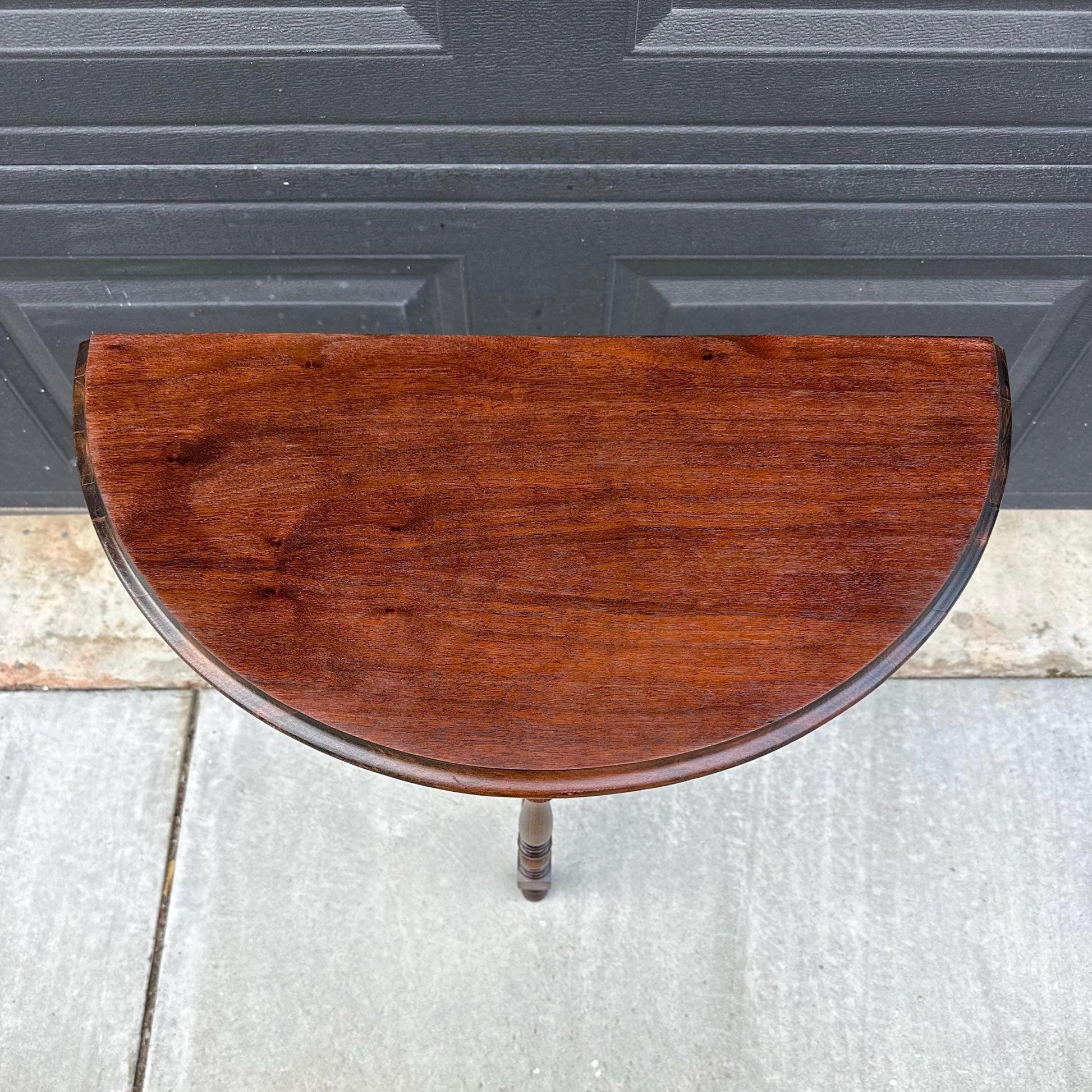 Antique Late 1800's Semicircular Wooden Spindle Leg Small Walnut Side Table