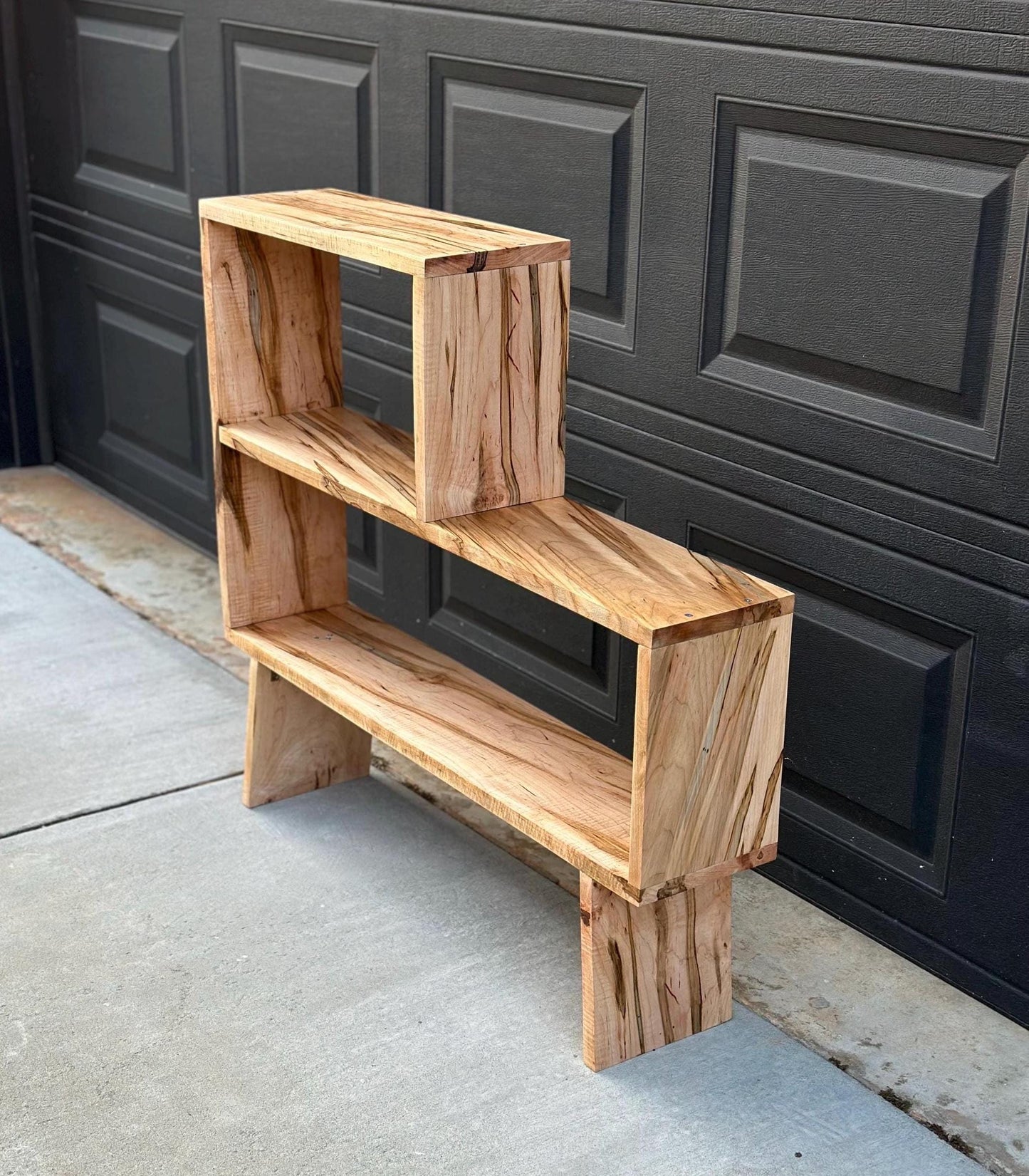 Handmade Curly Ambrosia Maple Solid Wood Modular Asymmetrical Bookshelf