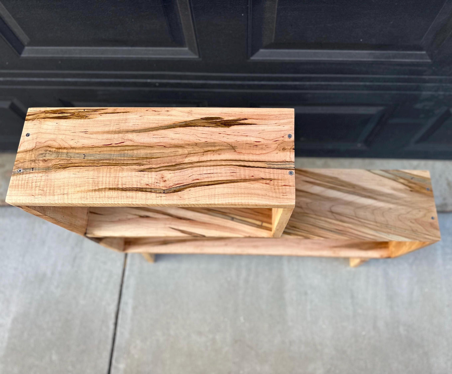 Handmade Curly Ambrosia Maple Solid Wood Modular Asymmetrical Bookshelf