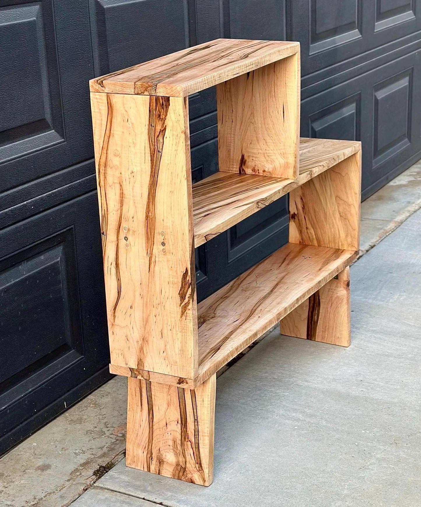 Handmade Curly Ambrosia Maple Solid Wood Modular Asymmetrical Bookshelf